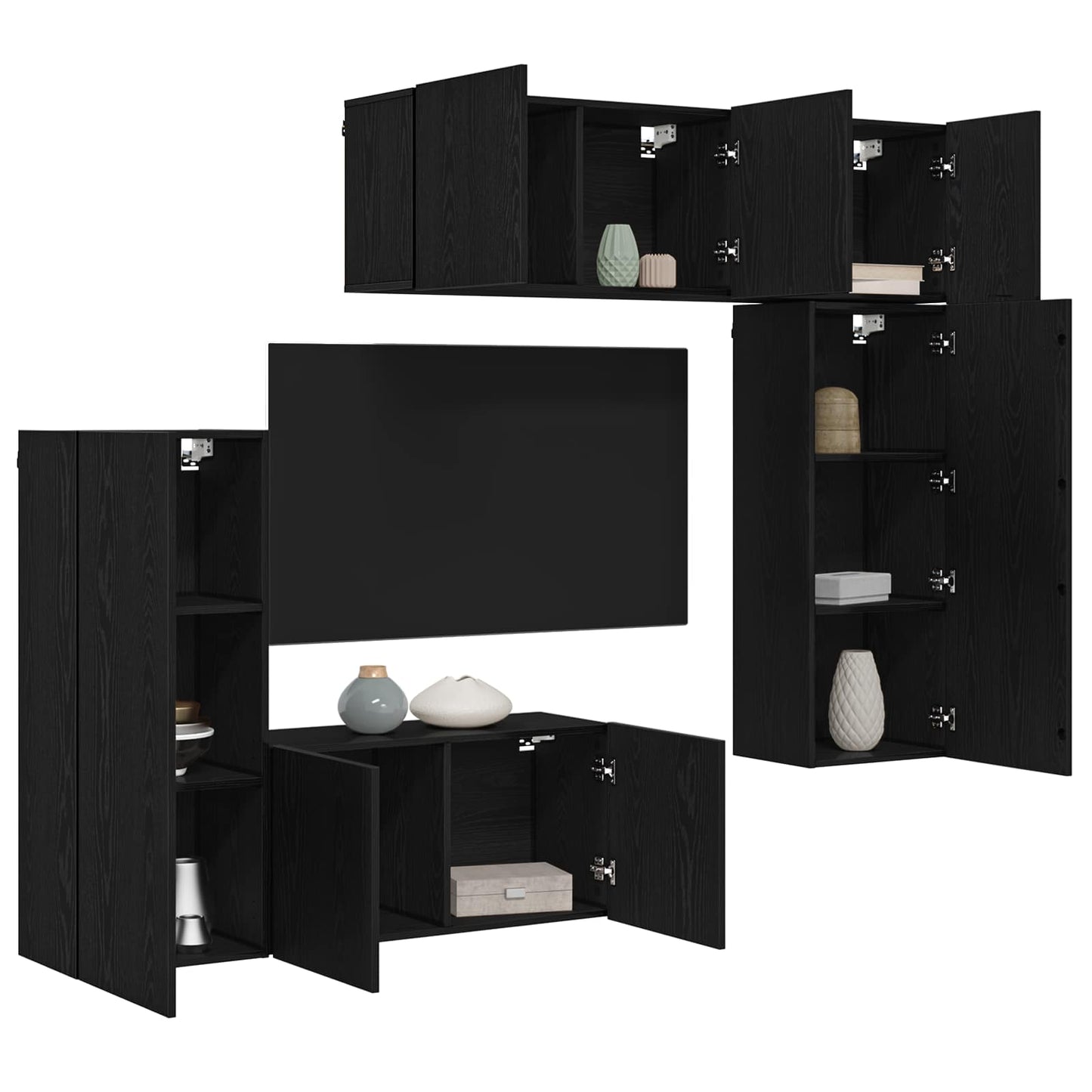 TV Wall Unit 5 pcs Black oak Engineered Wood