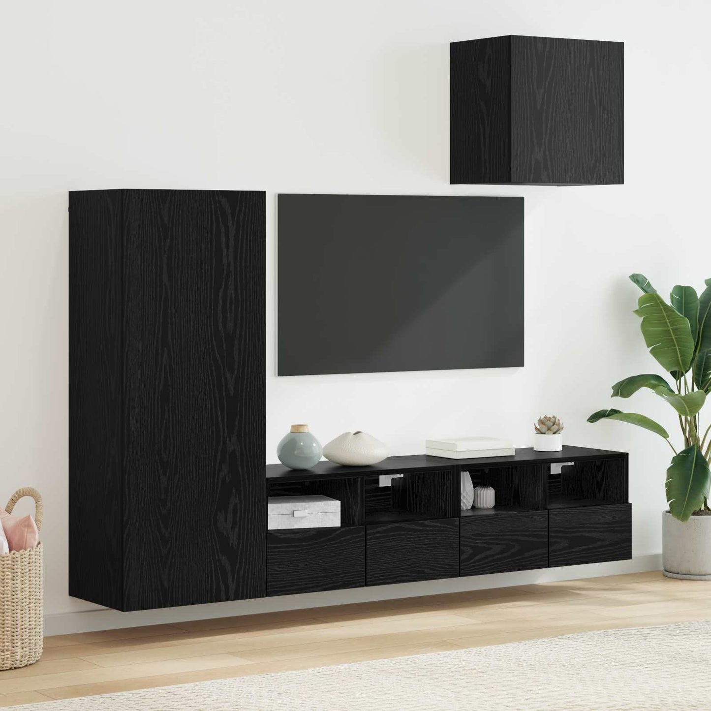 TV Wall Units 4 pcs Black Oak Engineered Wood