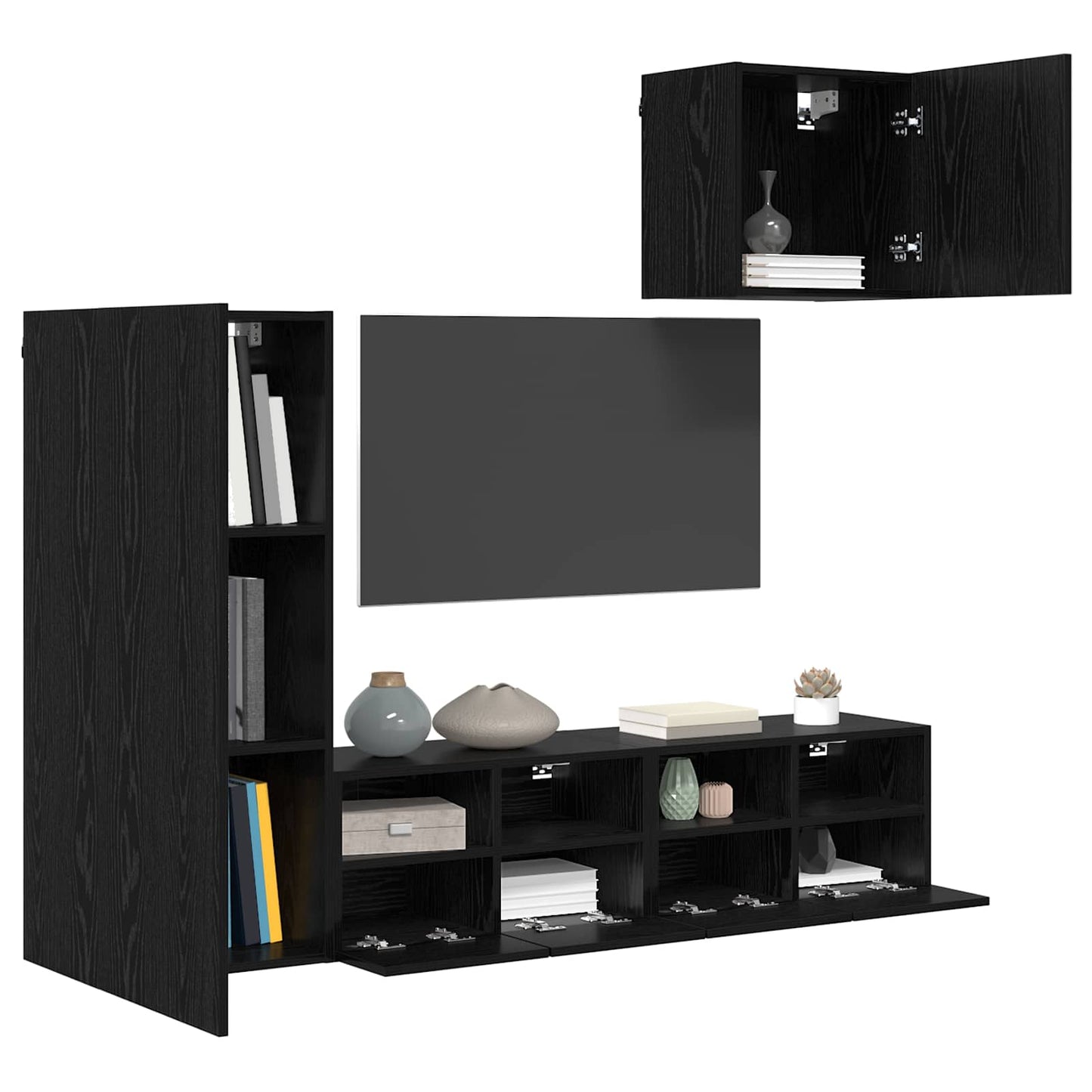 TV Wall Units 4 pcs Black Oak Engineered Wood