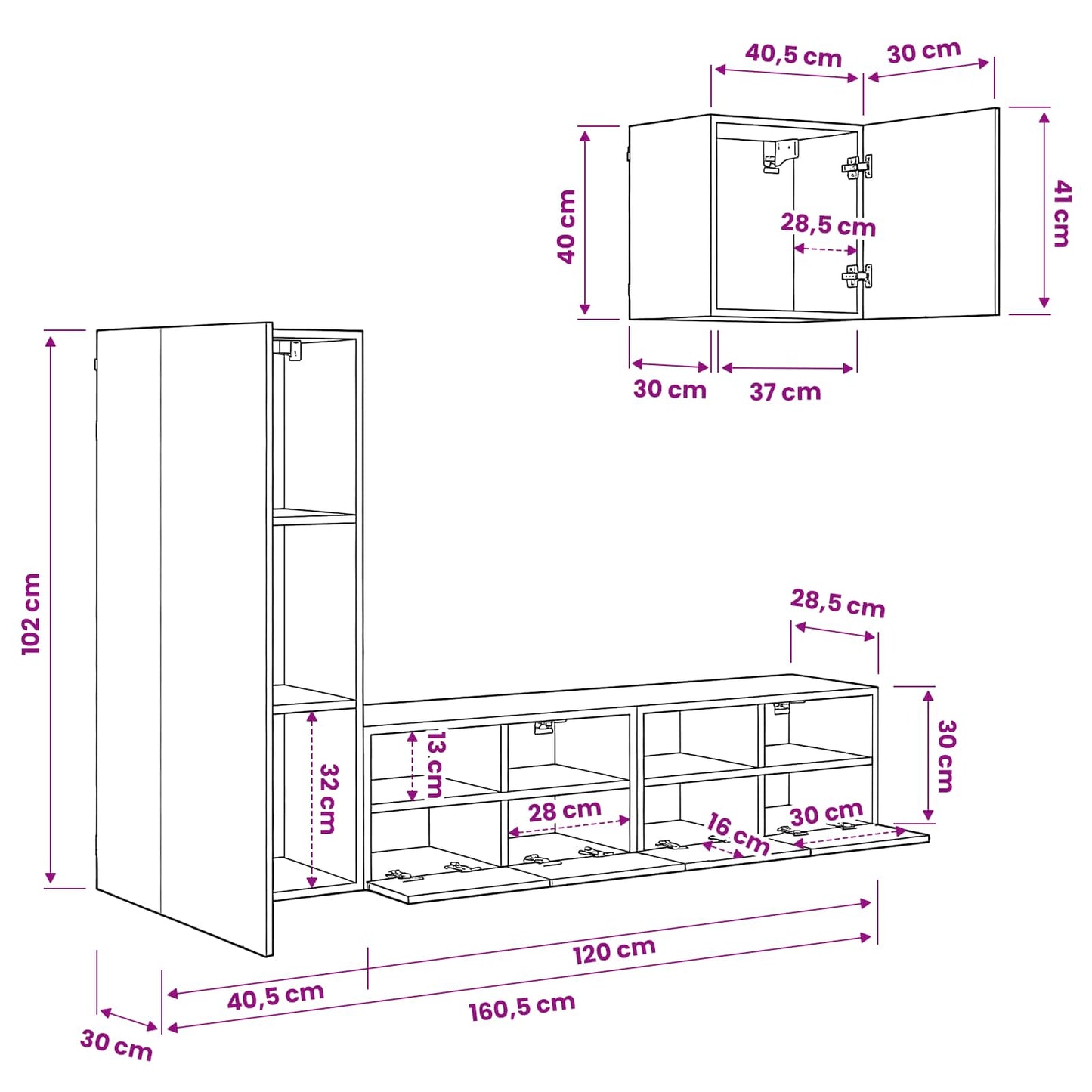 TV Wall Units 4 pcs Black Oak Engineered Wood
