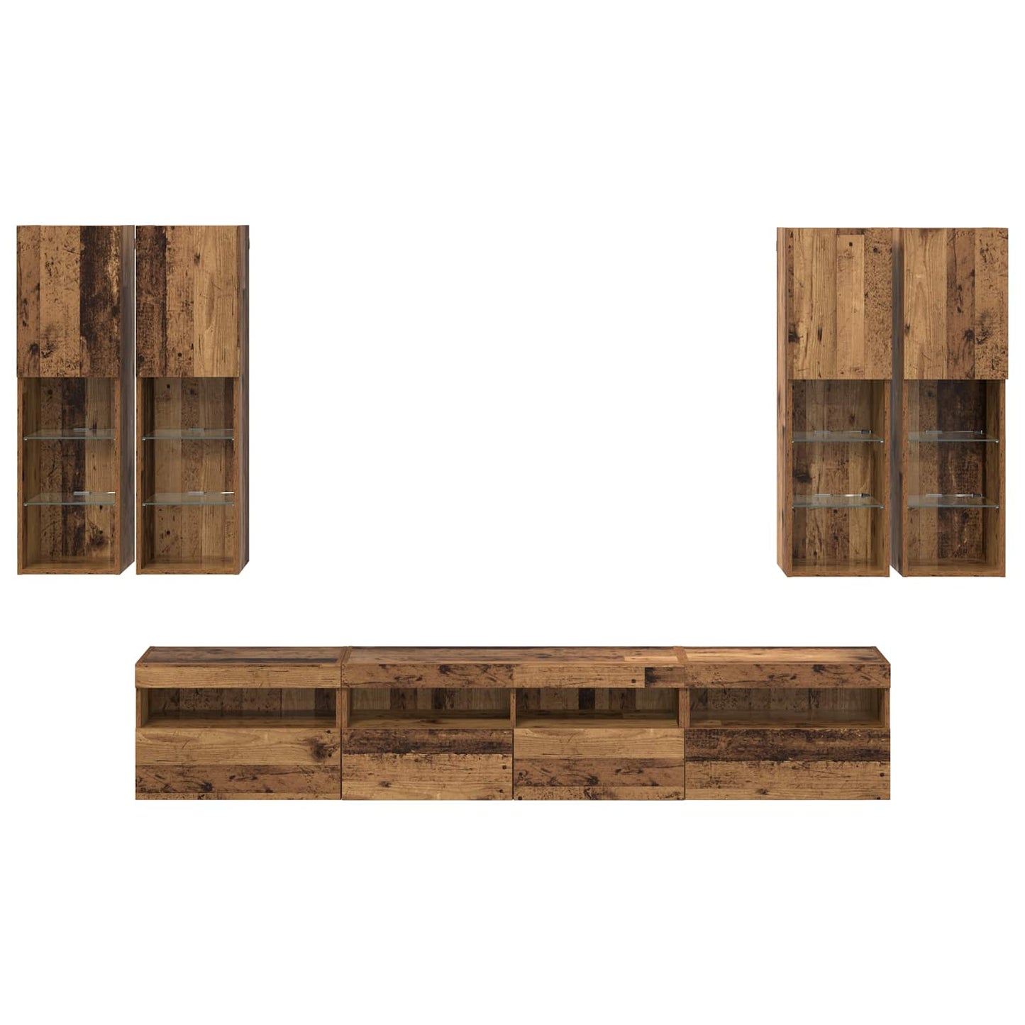 TV Wall Cabinet Set with LED Lights with LED 7 pcs Old Wood
