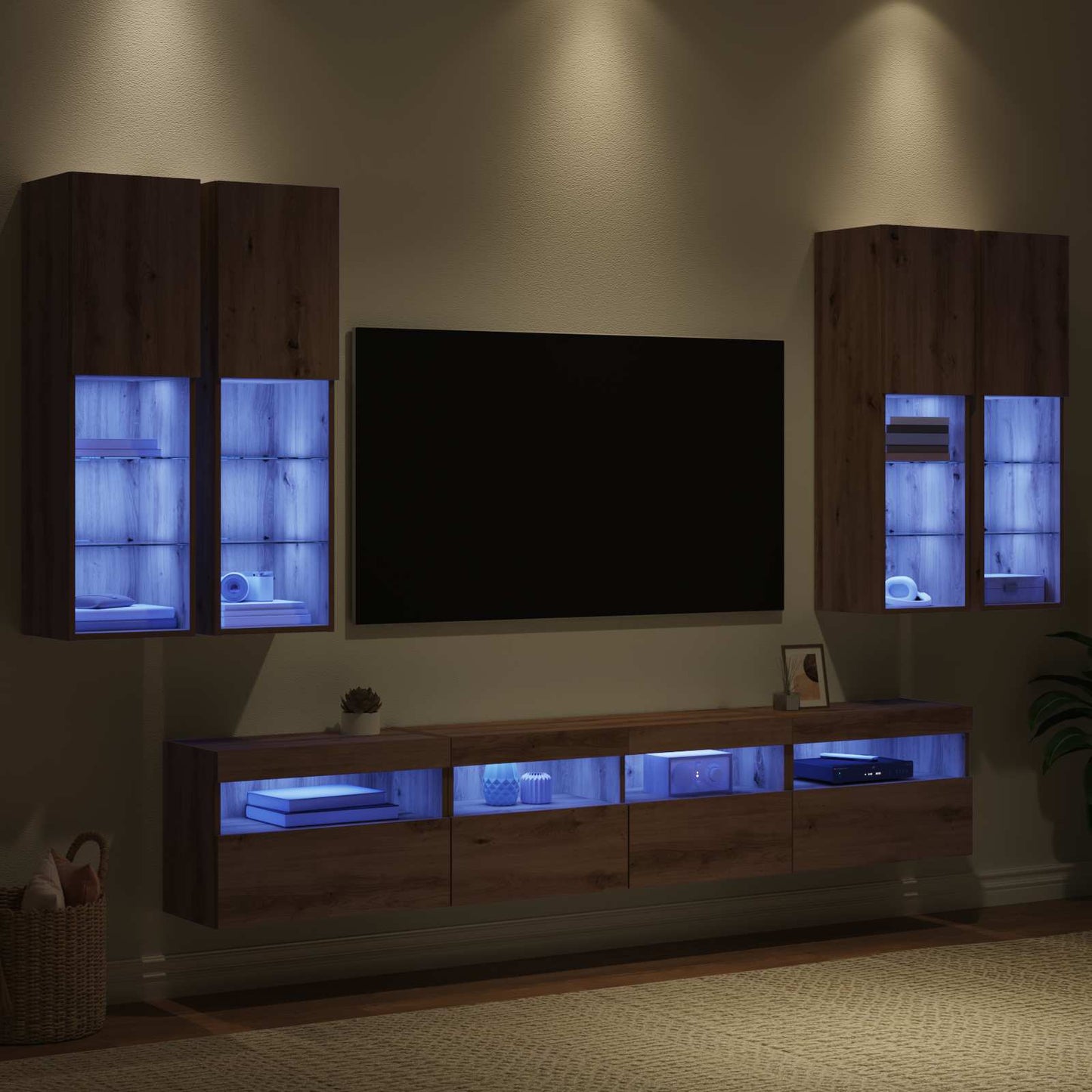 TV Wall Cabinet Set with LED Lights with LED 7 pcs Artisan oak