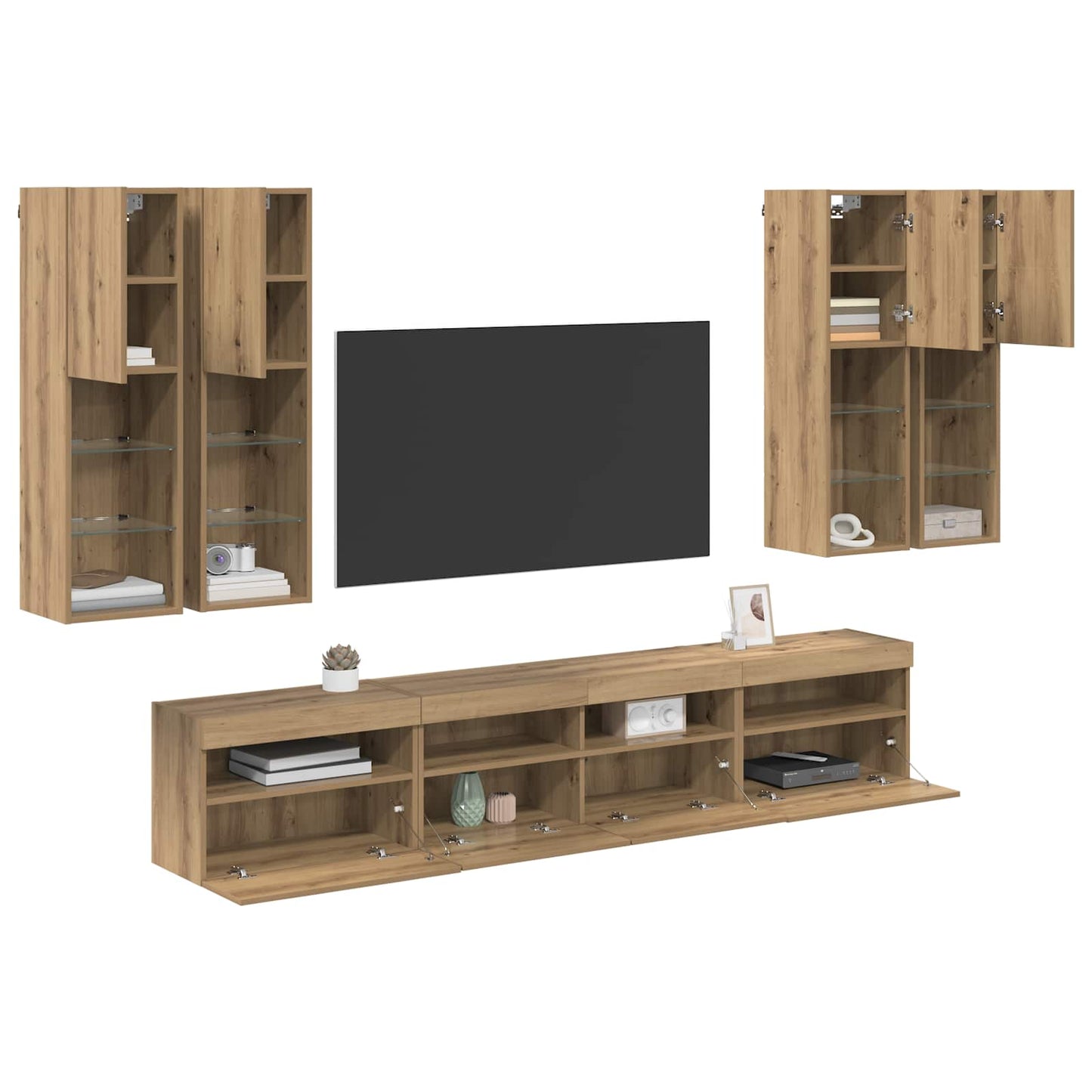 TV Wall Cabinet Set with LED Lights with LED 7 pcs Artisan oak