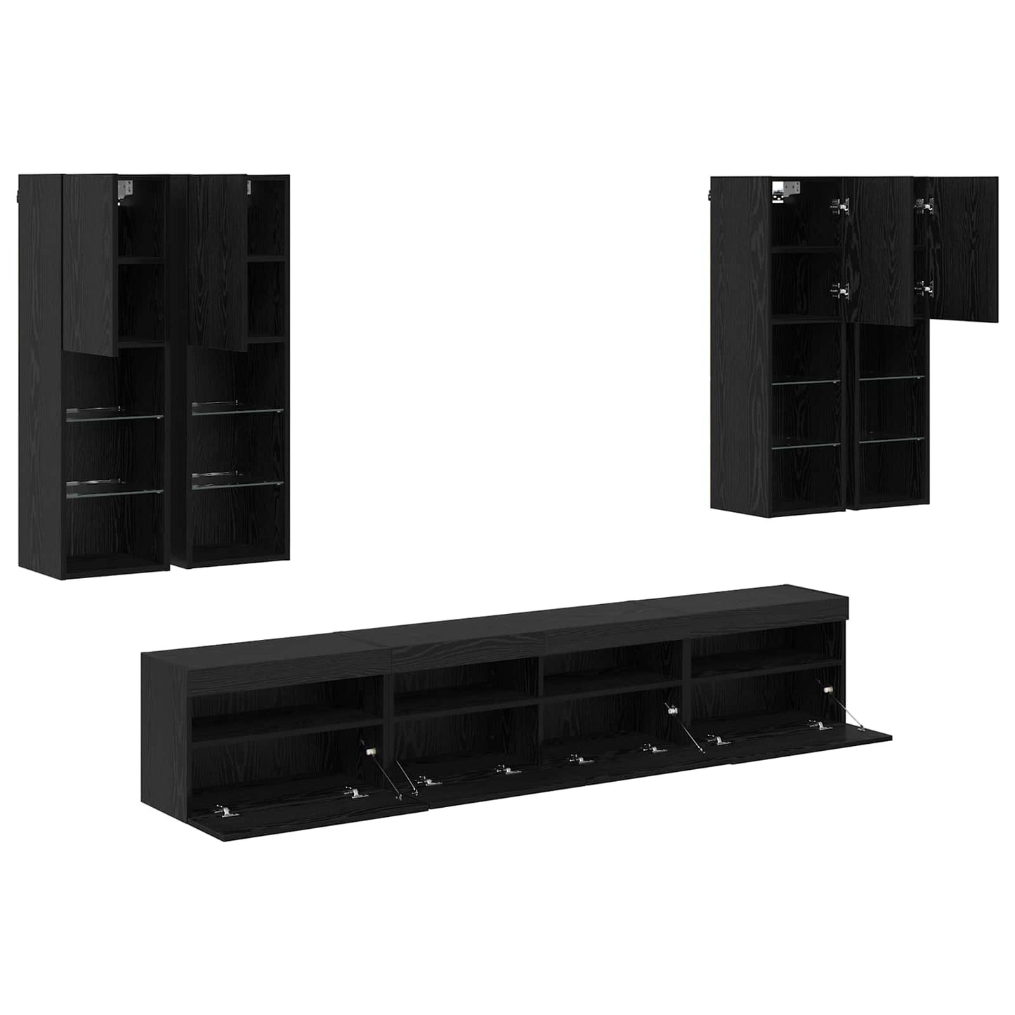 TV Wall Cabinet Set with LED Lights with LED 7 pcs Black Oak
