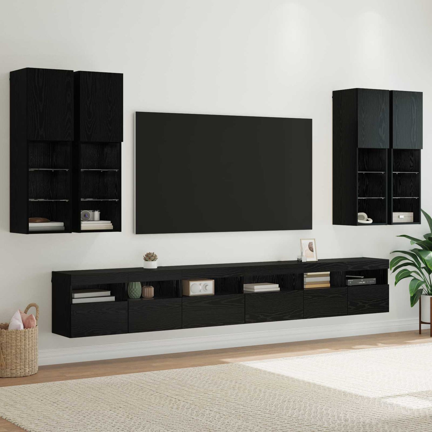 TV Wall Cabinet Set 7 pcs Black Oak Engineered Wood