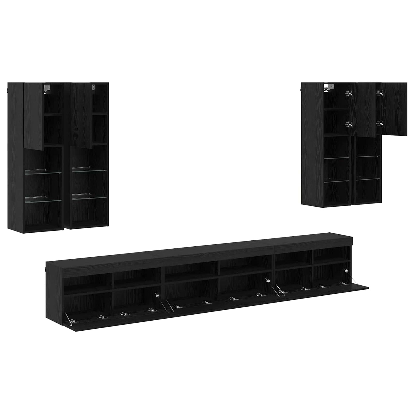 TV Wall Cabinet Set 7 pcs Black Oak Engineered Wood