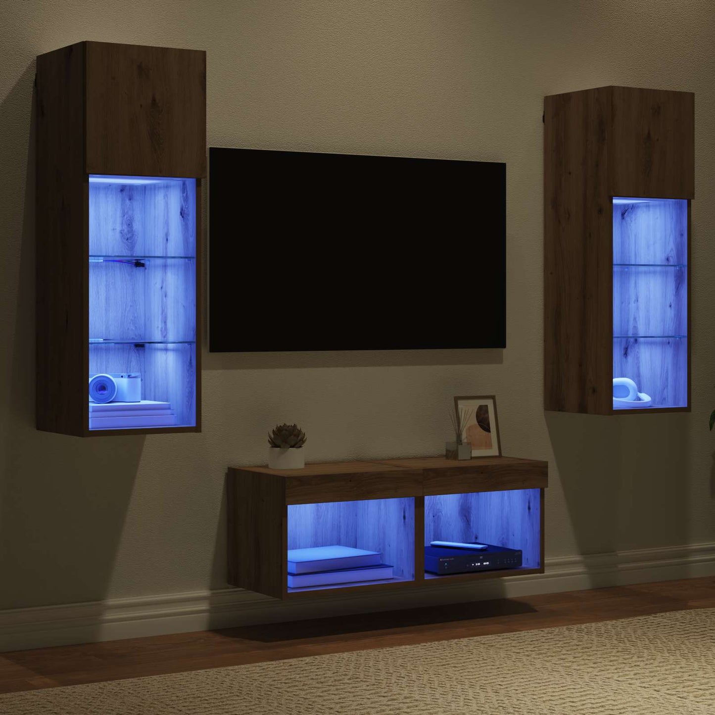TV Wall Cabinets Wall-mounted 4 pcs Black Oak Engineered Wood