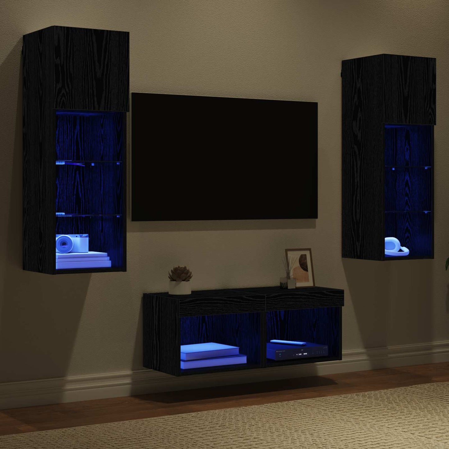TV Wall Cabinets Wall-mounted 4 pcs Black Oak Engineered Wood