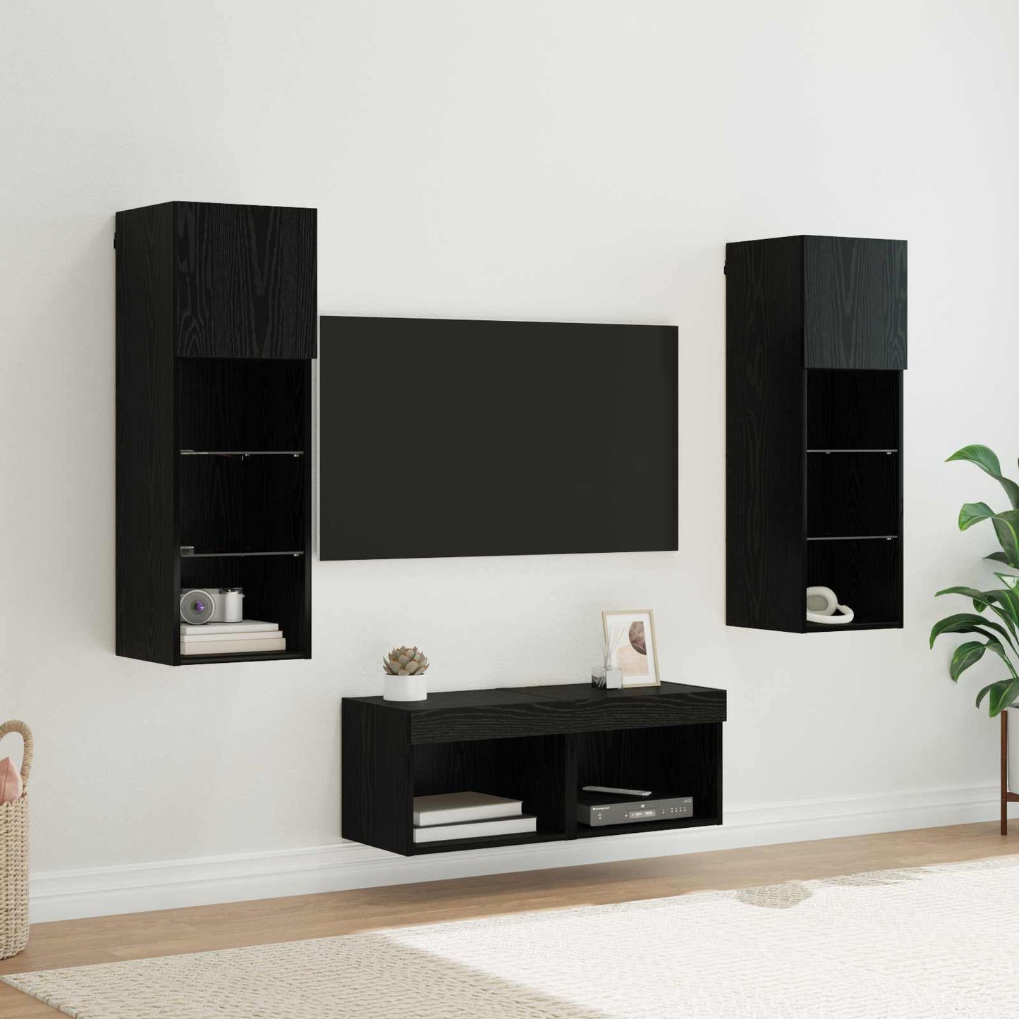 TV Wall Cabinets Wall-mounted 4 pcs Black Oak Engineered Wood
