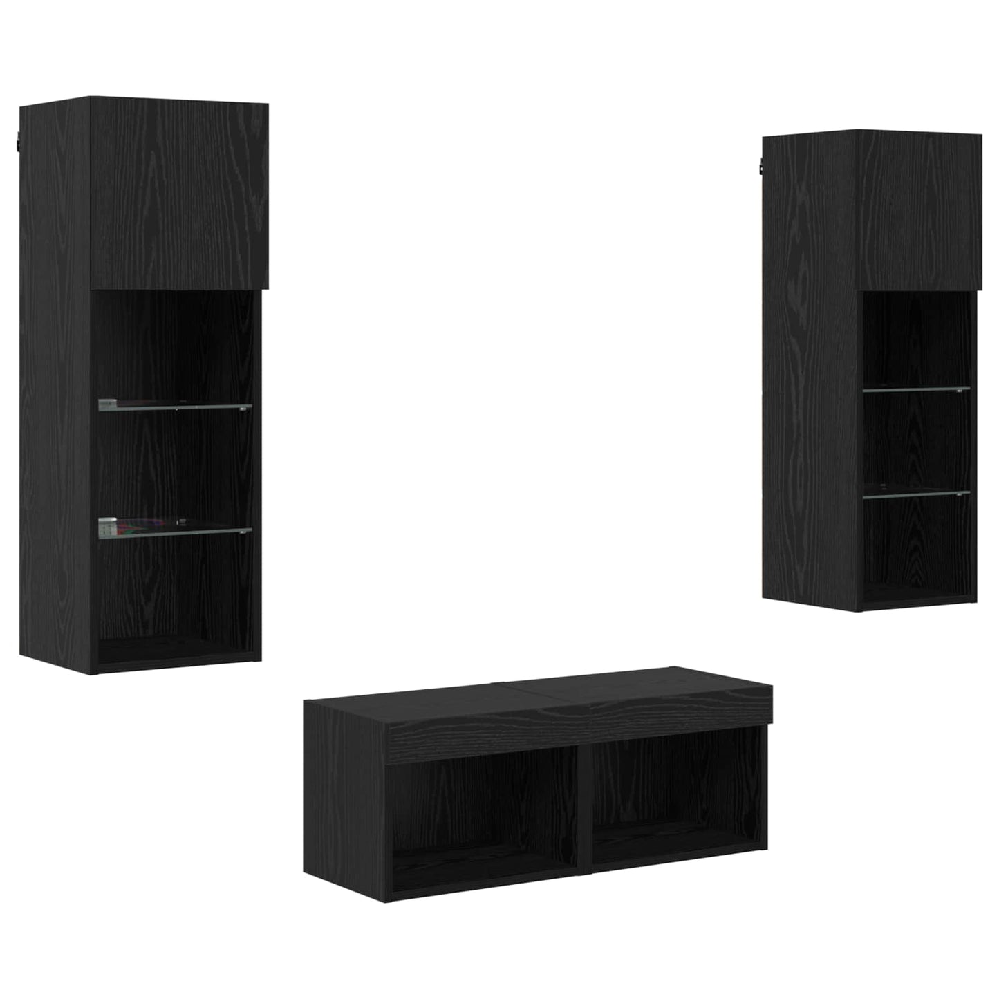 TV Wall Cabinets Wall-mounted 4 pcs Black Oak Engineered Wood