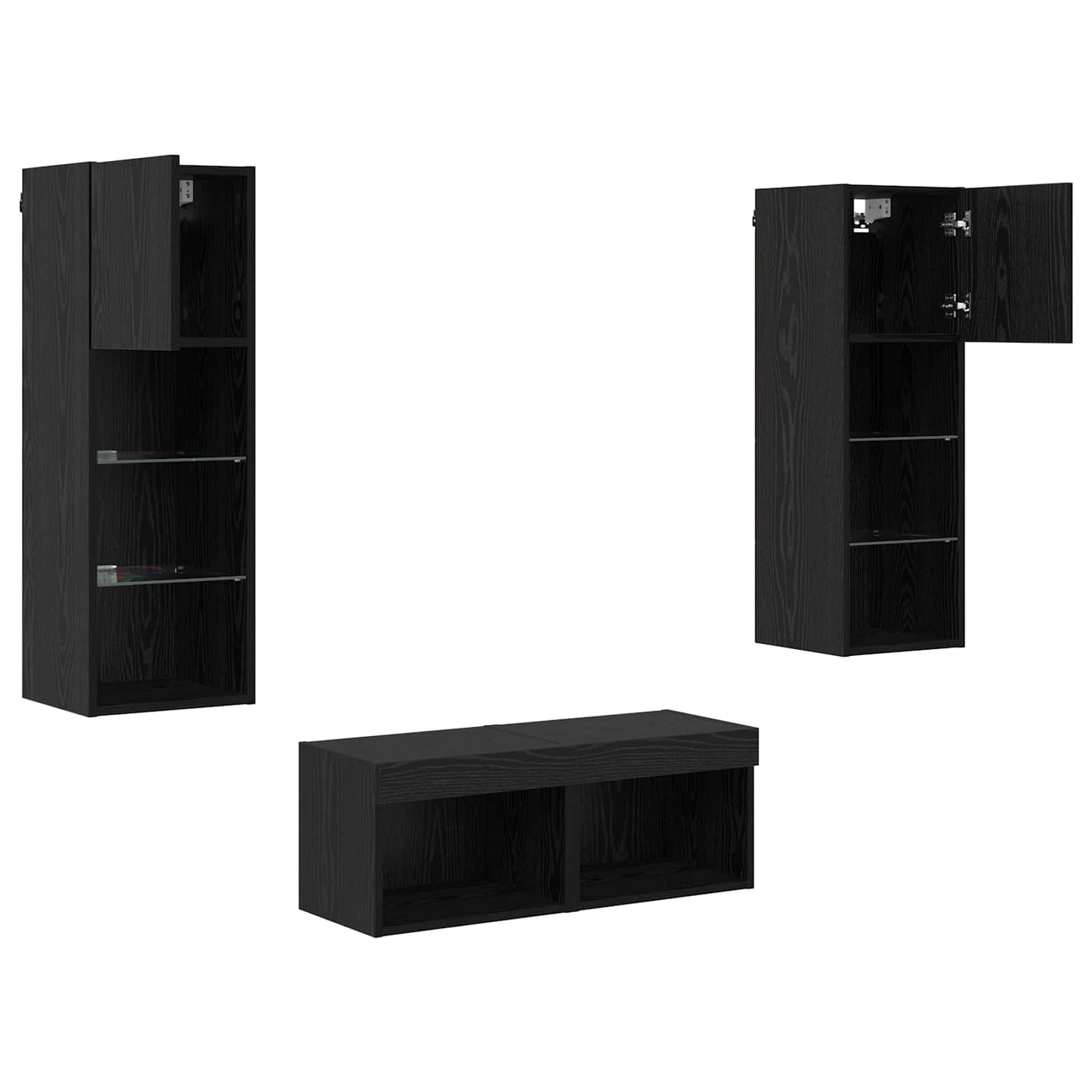 TV Wall Cabinets Wall-mounted 4 pcs Black Oak Engineered Wood