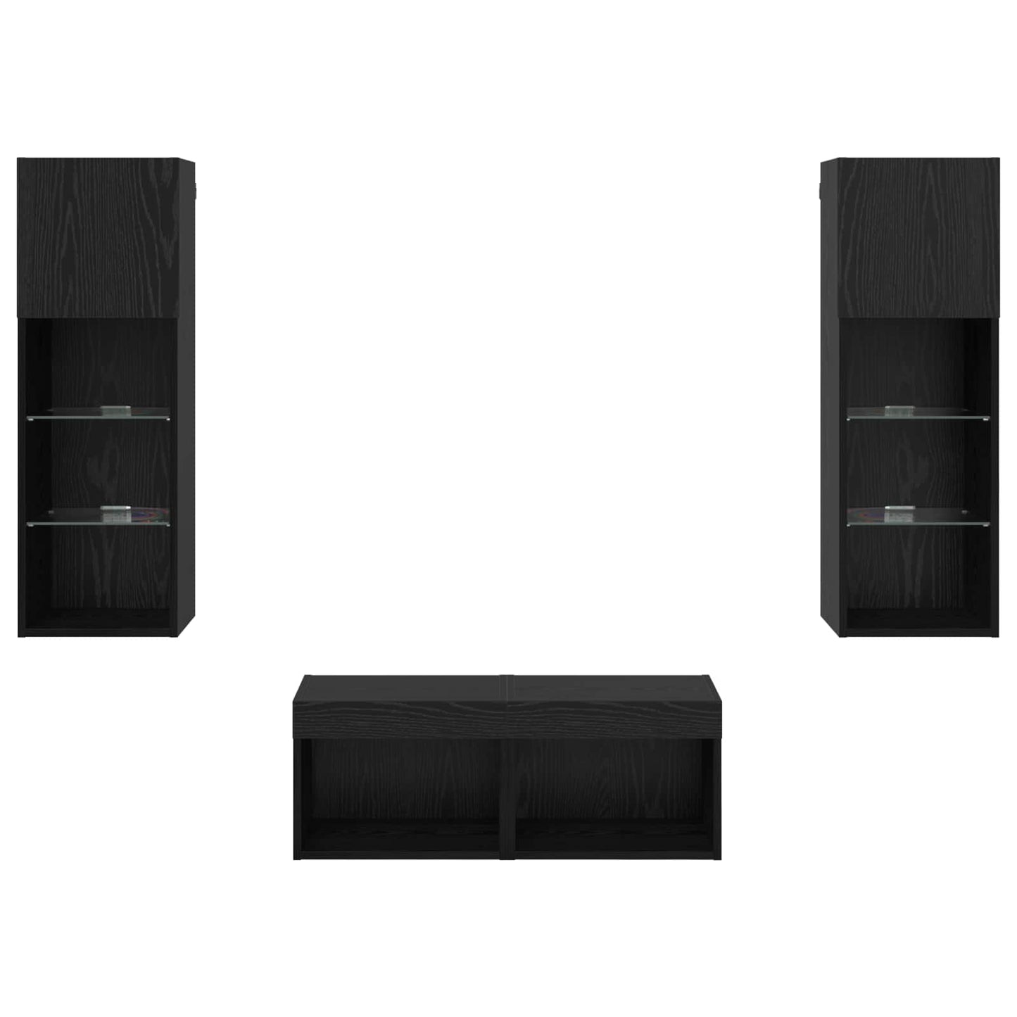 TV Wall Cabinets Wall-mounted 4 pcs Black Oak Engineered Wood