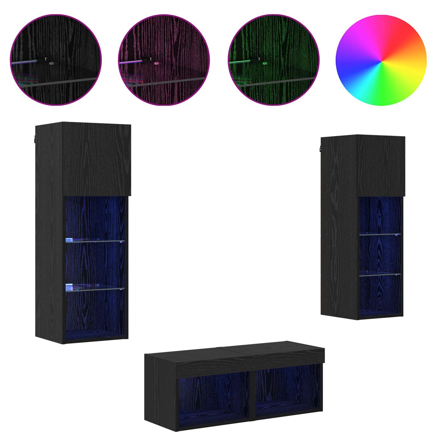 TV Wall Cabinets Wall-mounted 4 pcs Black Oak Engineered Wood