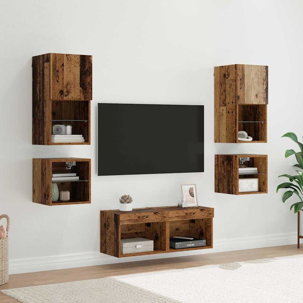TV Wall Units 8 pcs Old Wood Engineered Wood