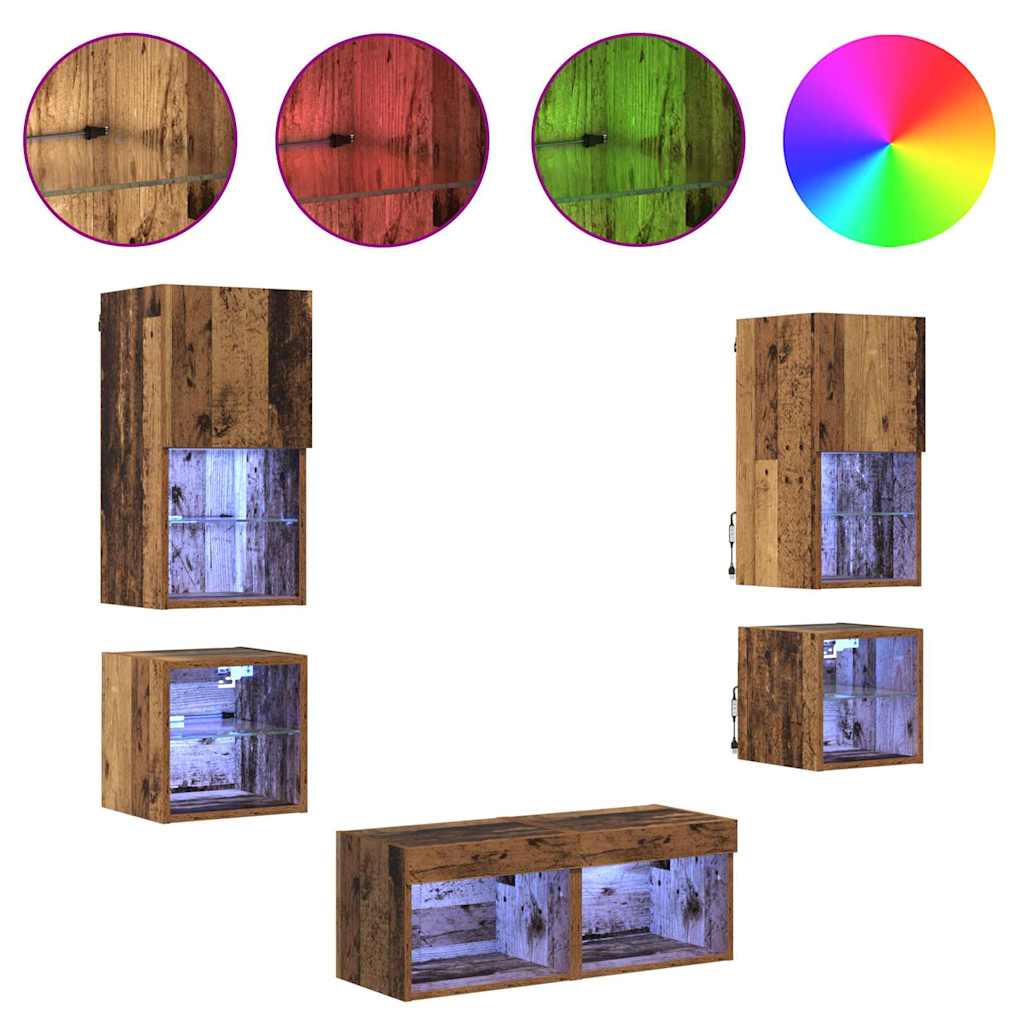 TV Wall Units 8 pcs Old Wood Engineered Wood
