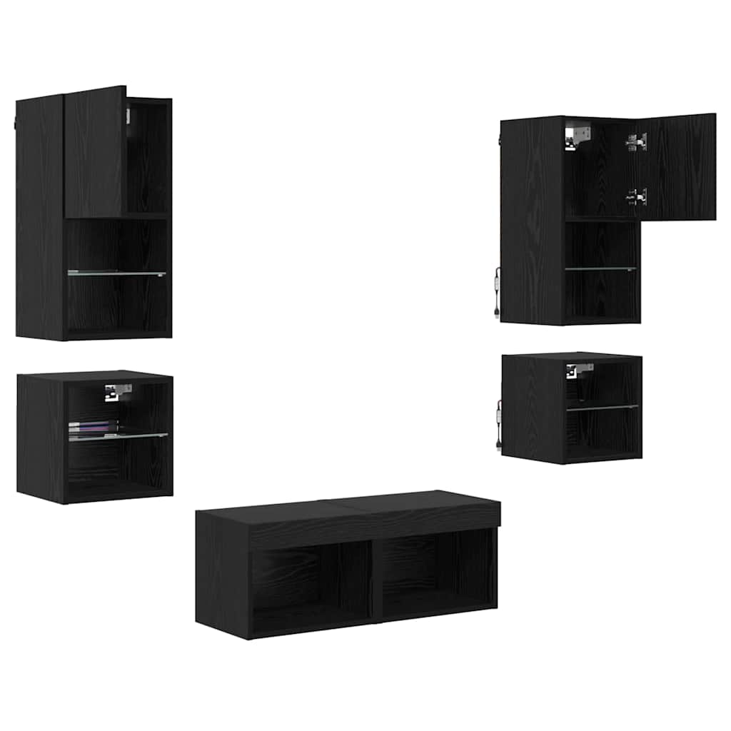 TV Wall Units 8 pcs Black Oak Engineered Wood