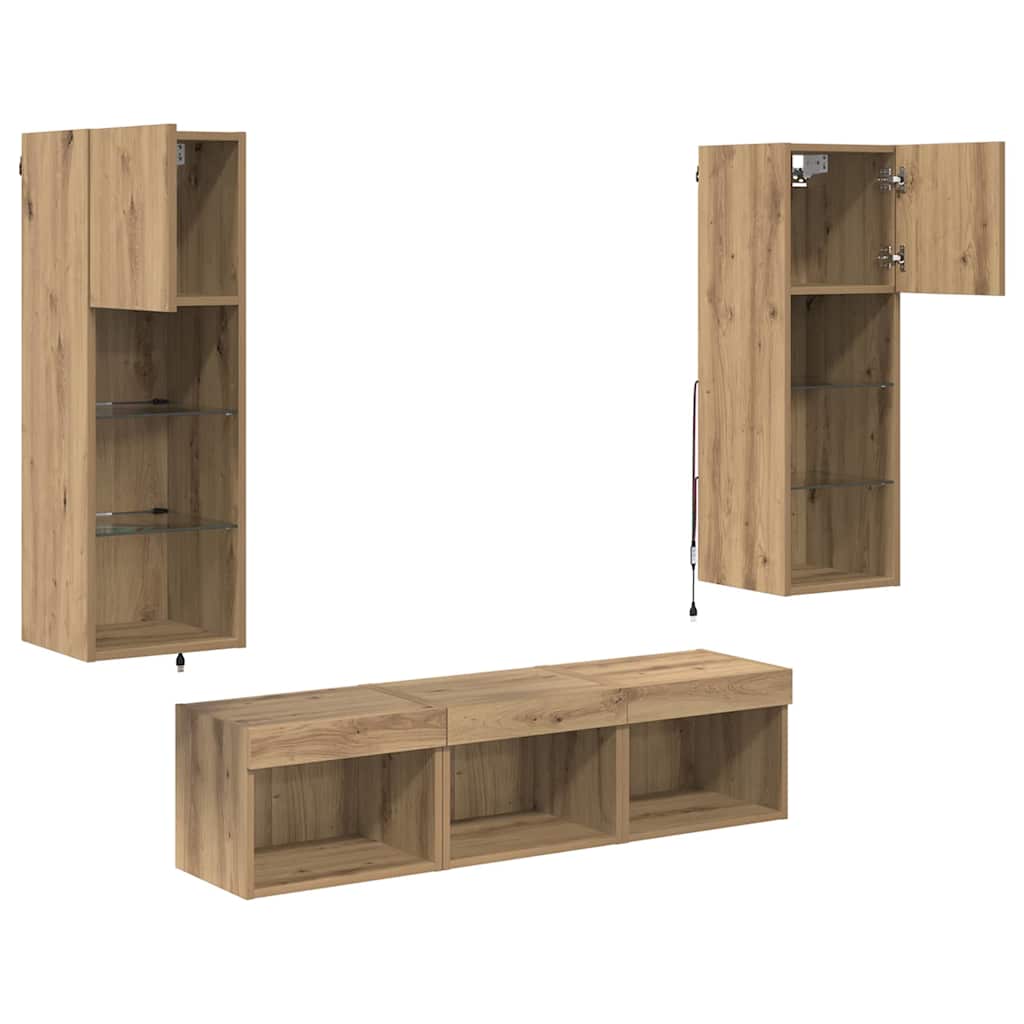 TV Wall Units Wall-mounted 5 pcs Black Oak Engineered Wood