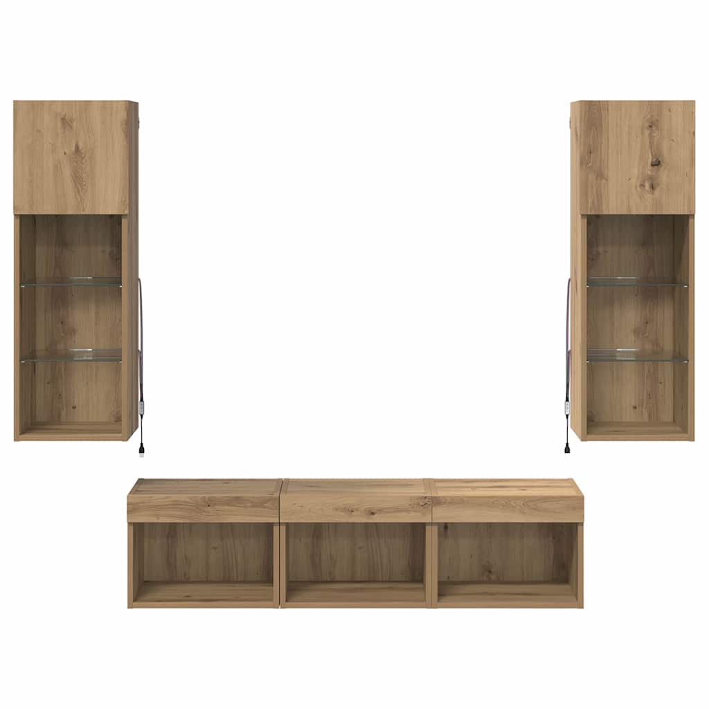 TV Wall Units Wall-mounted 5 pcs Black Oak Engineered Wood