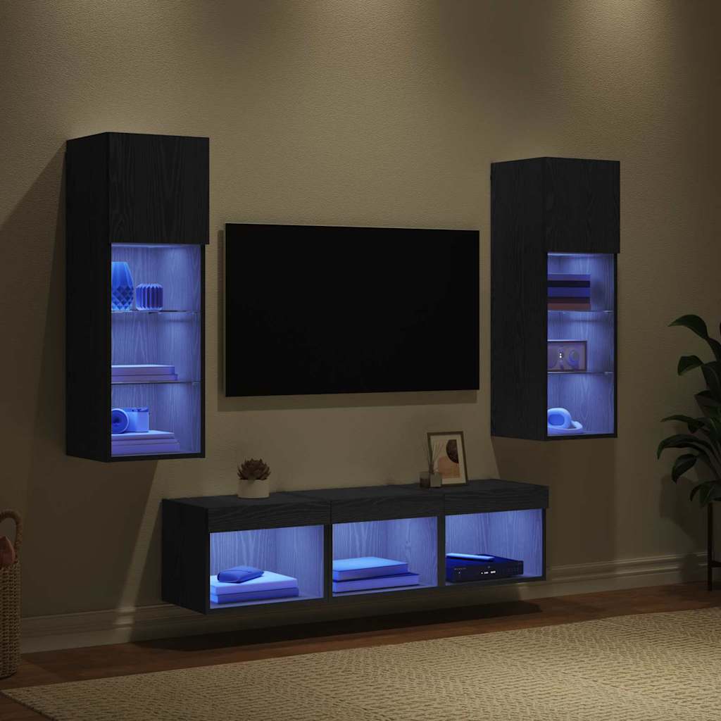 TV Wall Units Wall-mounted 5 pcs Black Oak Engineered Wood