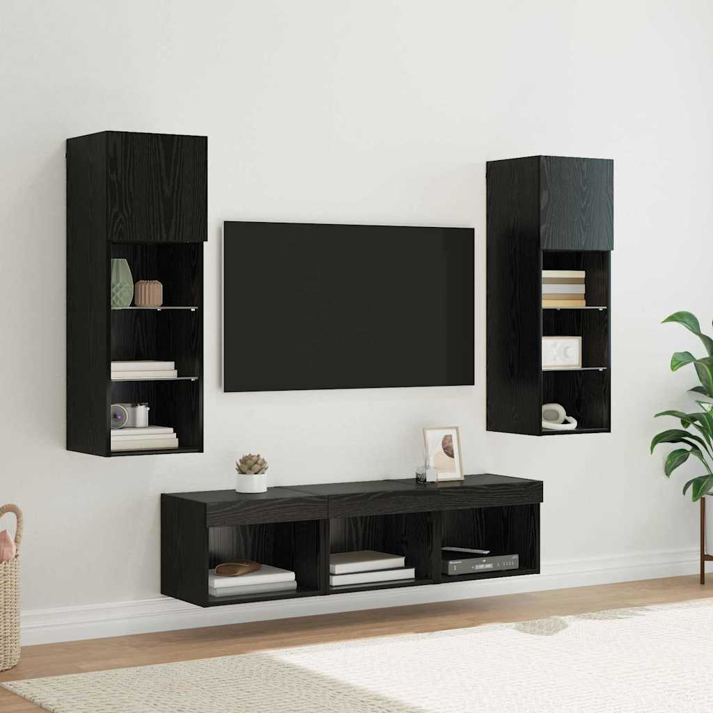 TV Wall Units Wall-mounted 5 pcs Black Oak Engineered Wood
