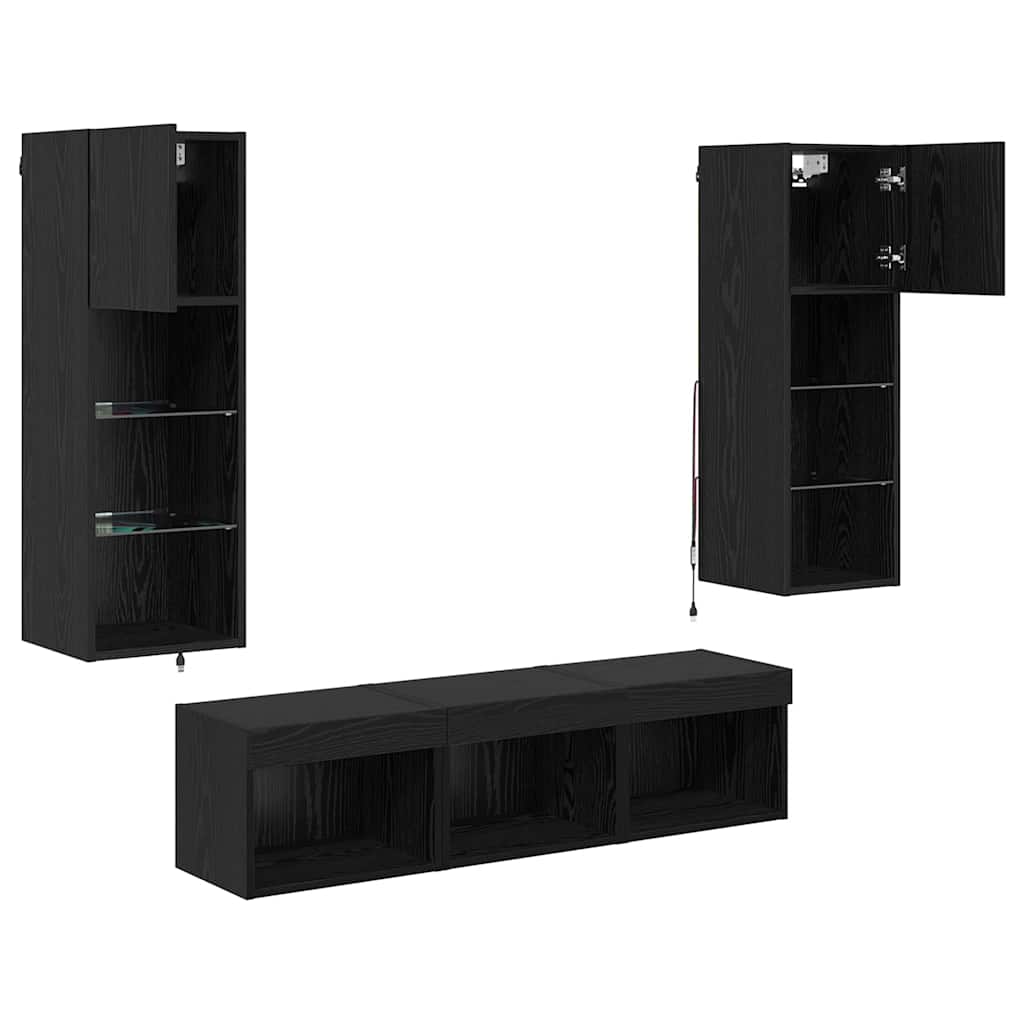 TV Wall Units Wall-mounted 5 pcs Black Oak Engineered Wood
