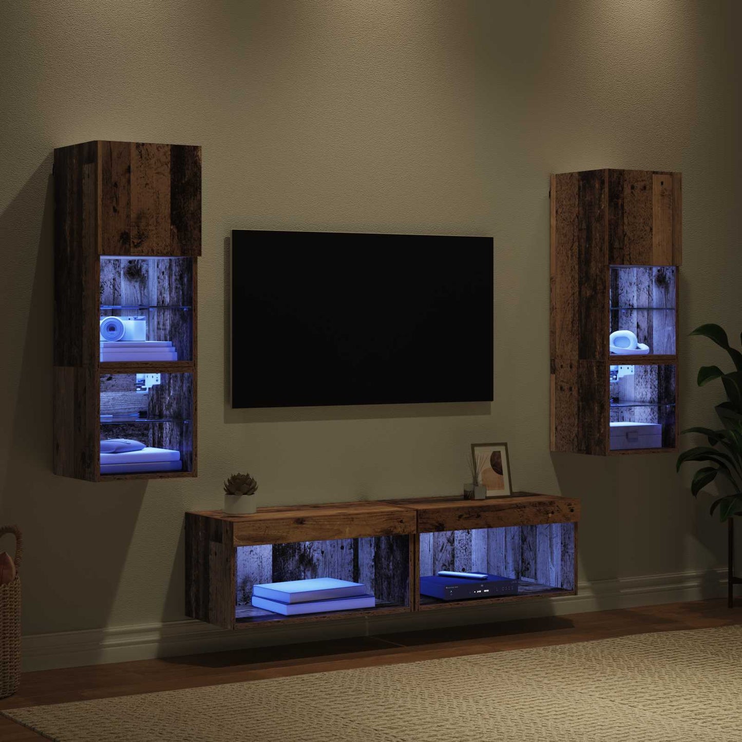 TV Wall Unit Wall-mounted 6 pcs Old Wood Engineered Wood