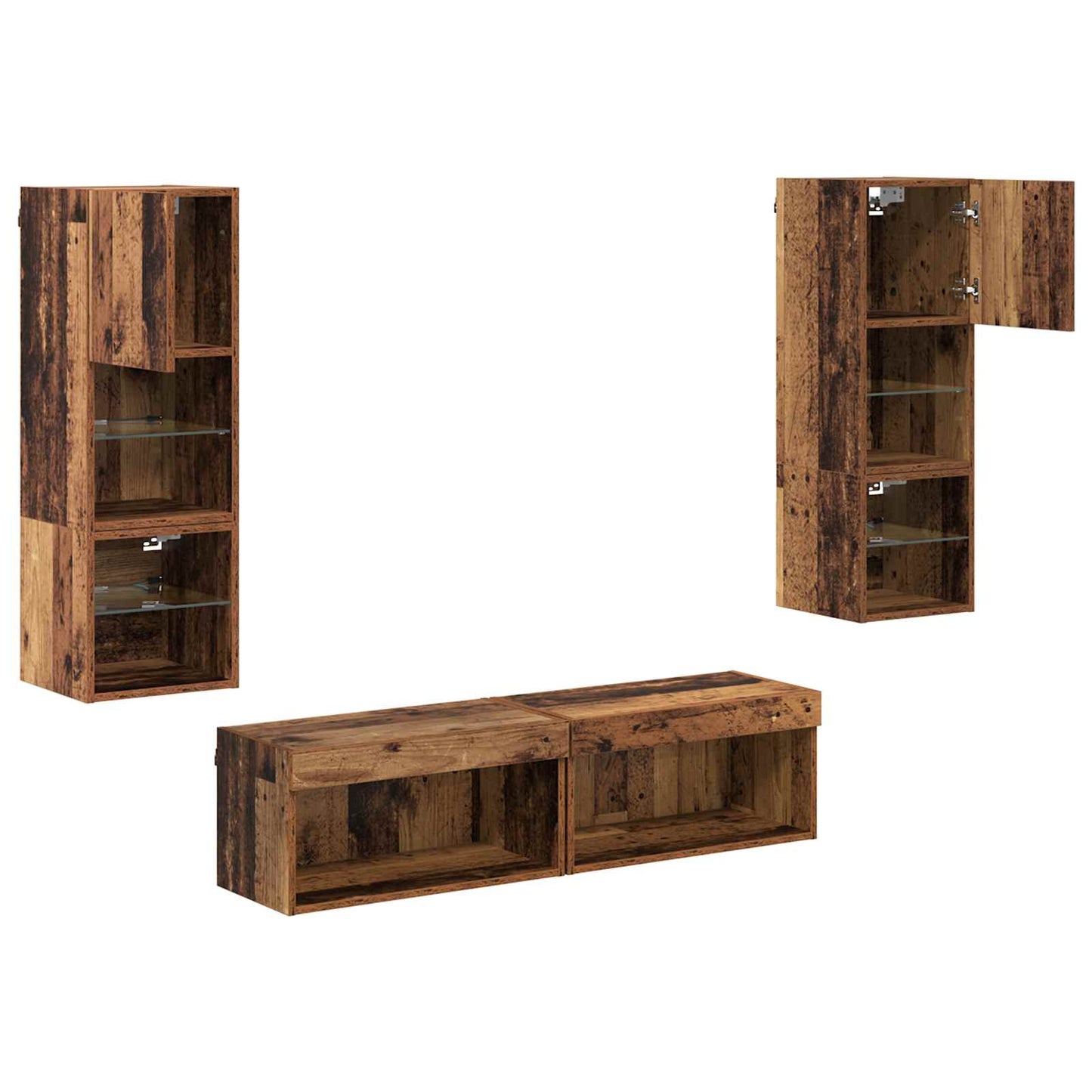 TV Wall Unit Wall-mounted 6 pcs Old Wood Engineered Wood