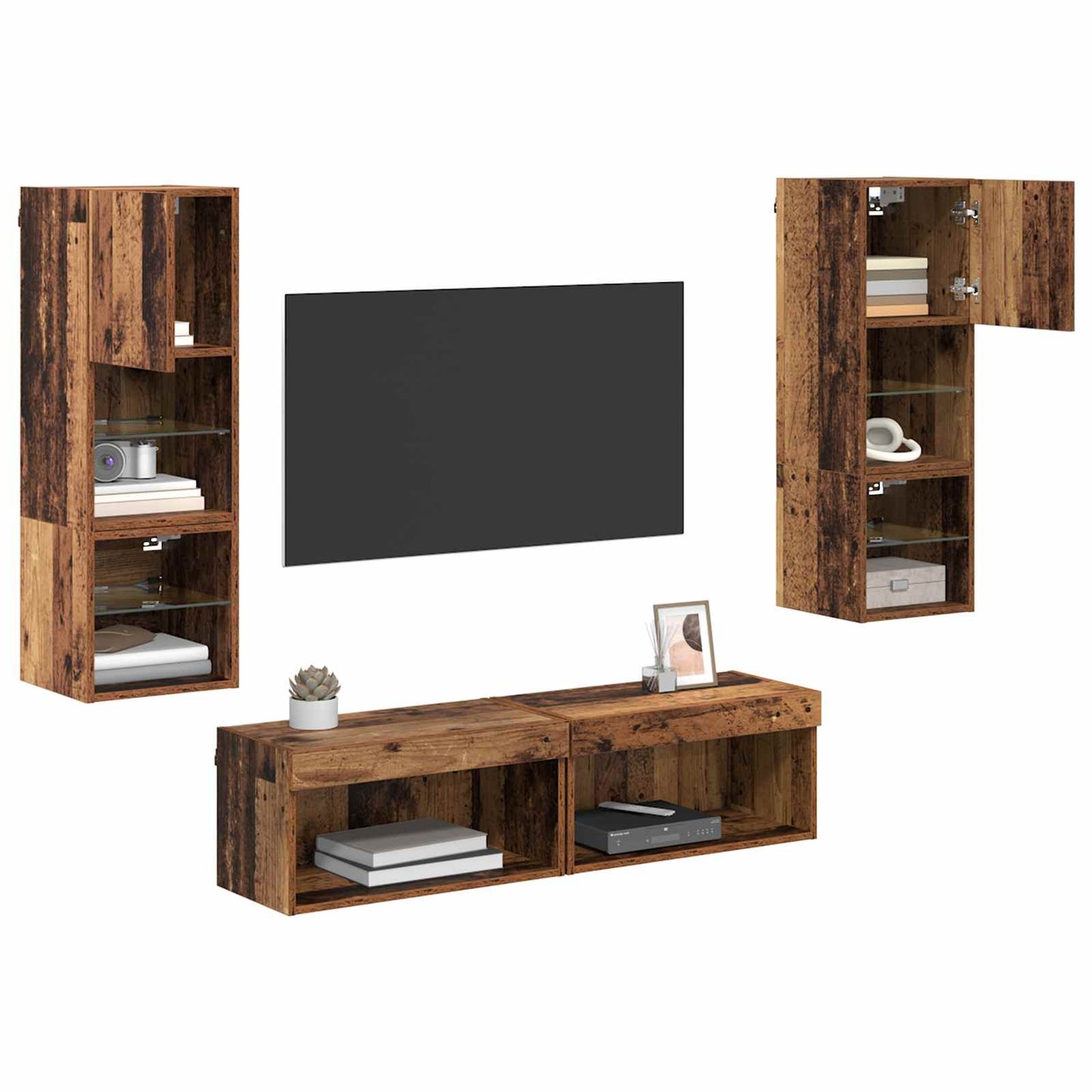 TV Wall Unit Wall-mounted 6 pcs Old Wood Engineered Wood