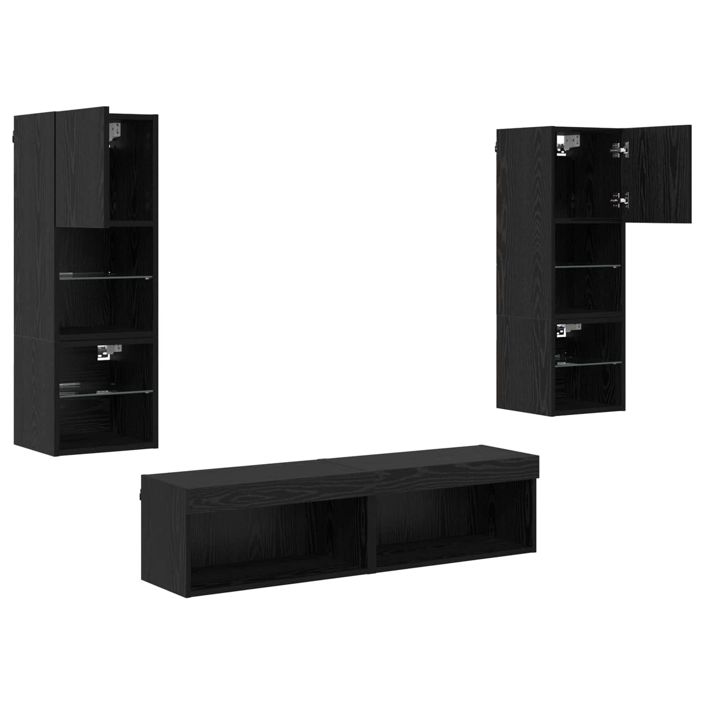 TV Wall Unit Wall-mounted 6 pcs Black Oak Engineered Wood