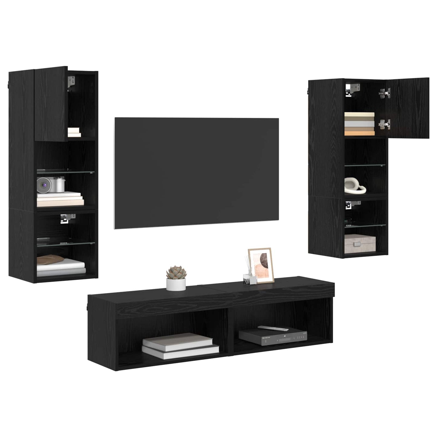 TV Wall Unit Wall-mounted 6 pcs Black Oak Engineered Wood