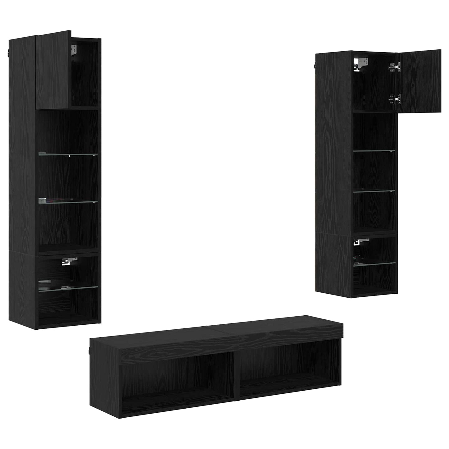 TV Wall Unit Wall-mounted 6 pcs Black Oak Engineered Wood