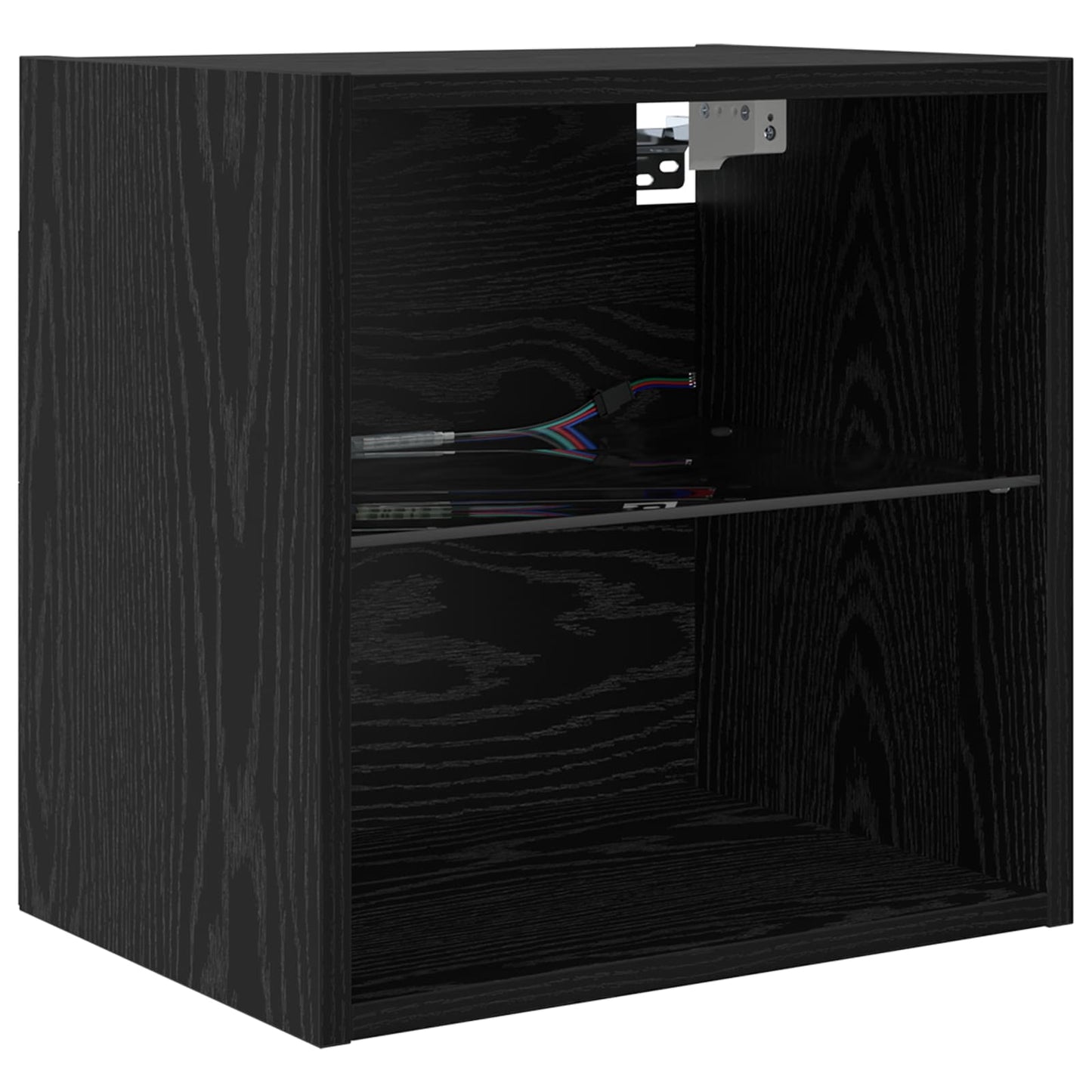 TV Cabinet with LED Strip Lights 8 pcs Black Oak Glass