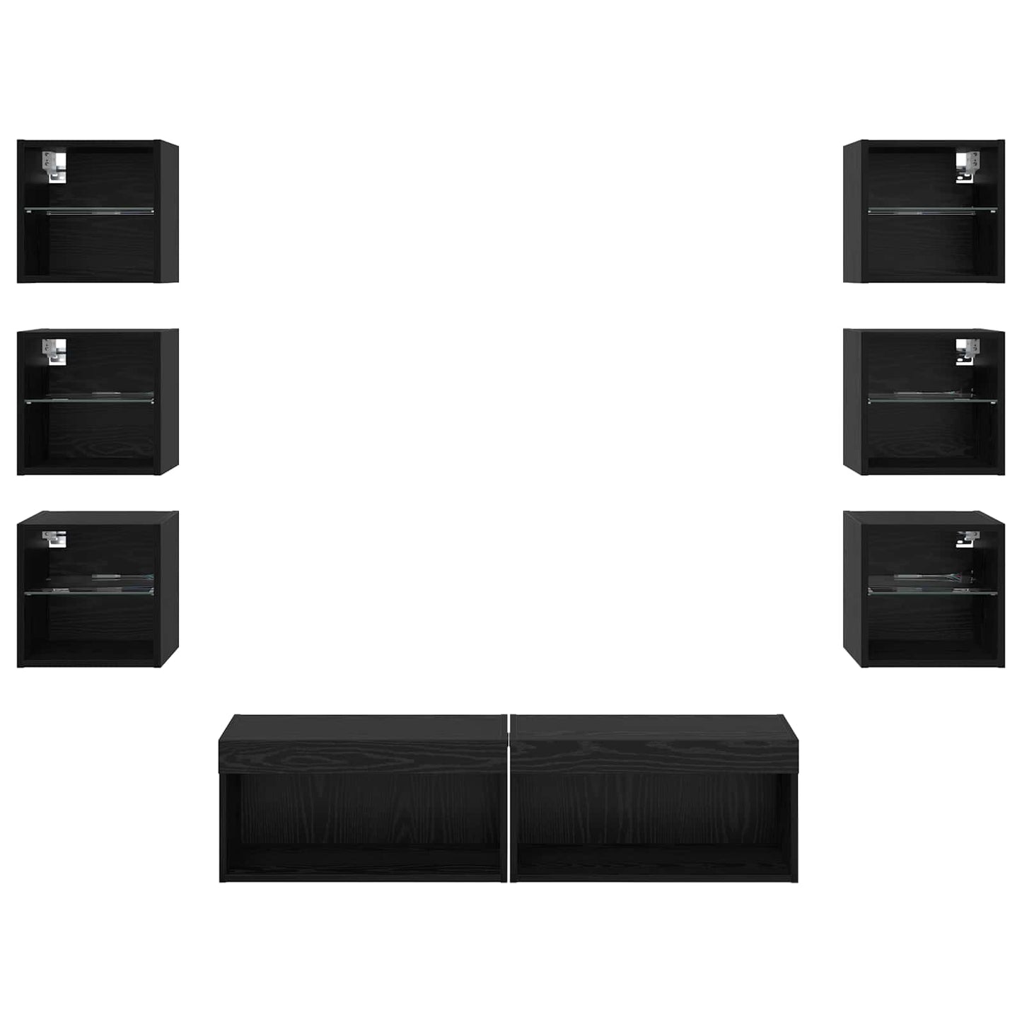 TV Cabinet with LED Strip Lights 8 pcs Black Oak Glass