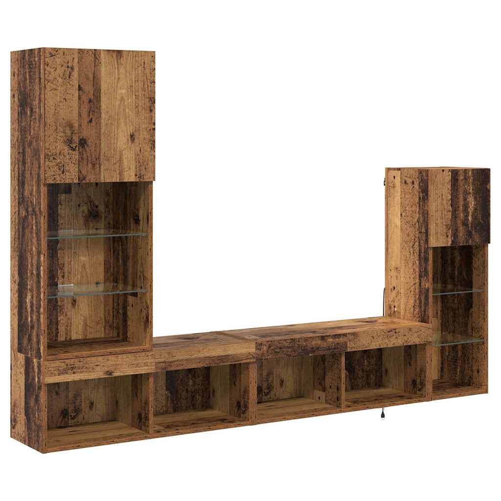 TV Wall Units Wall-mounted 4 pcs Old Wood Engineered Wood