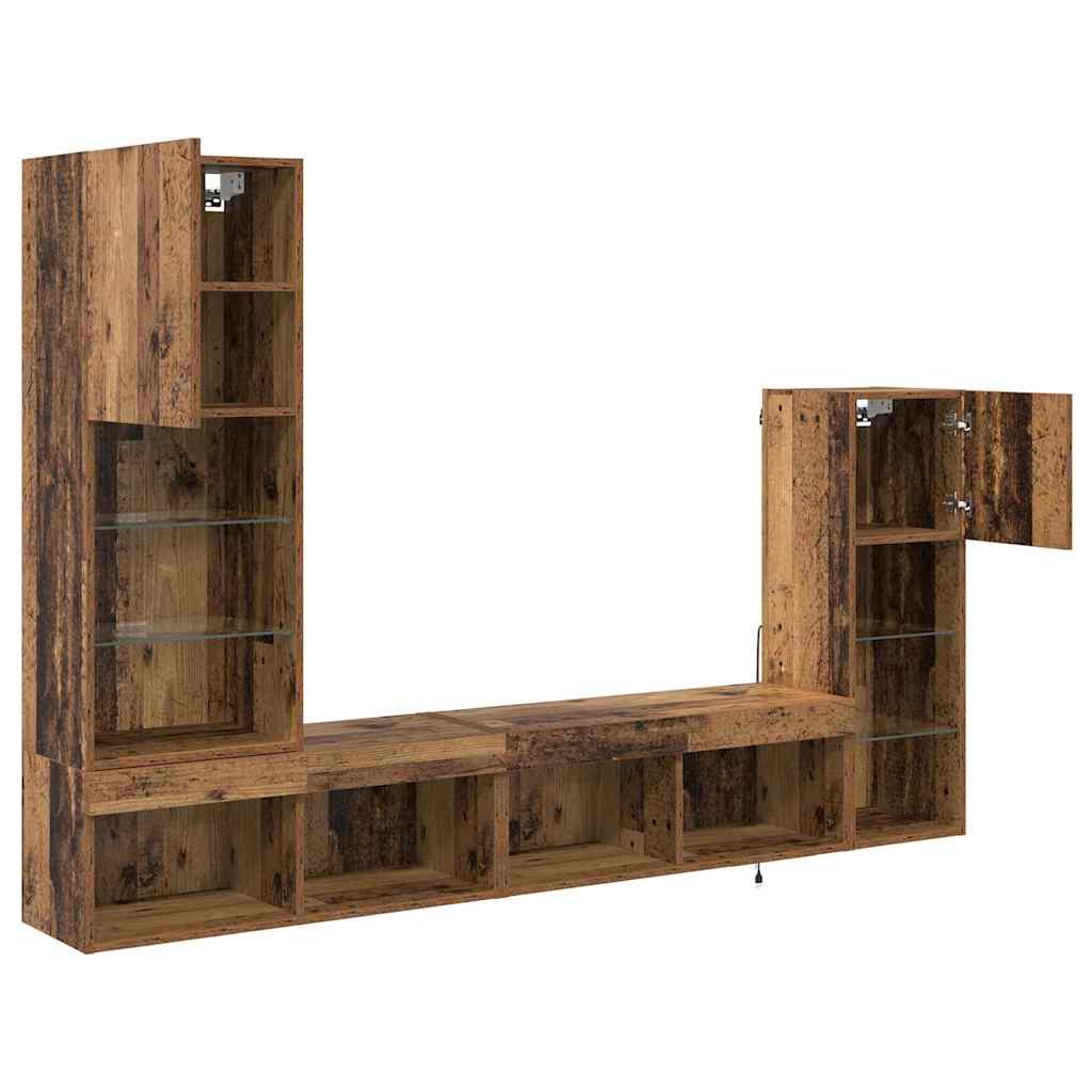 TV Wall Units Wall-mounted 4 pcs Old Wood Engineered Wood