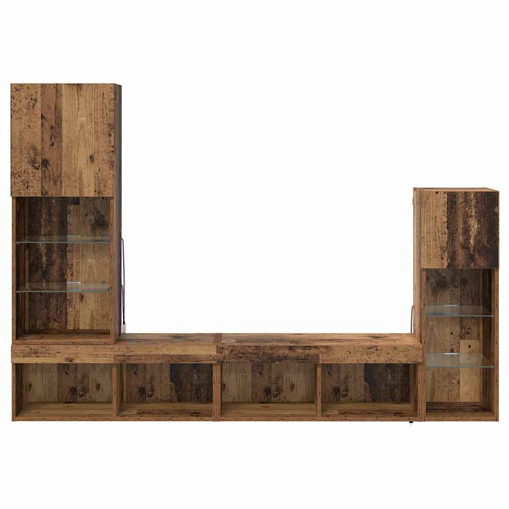TV Wall Units Wall-mounted 4 pcs Old Wood Engineered Wood