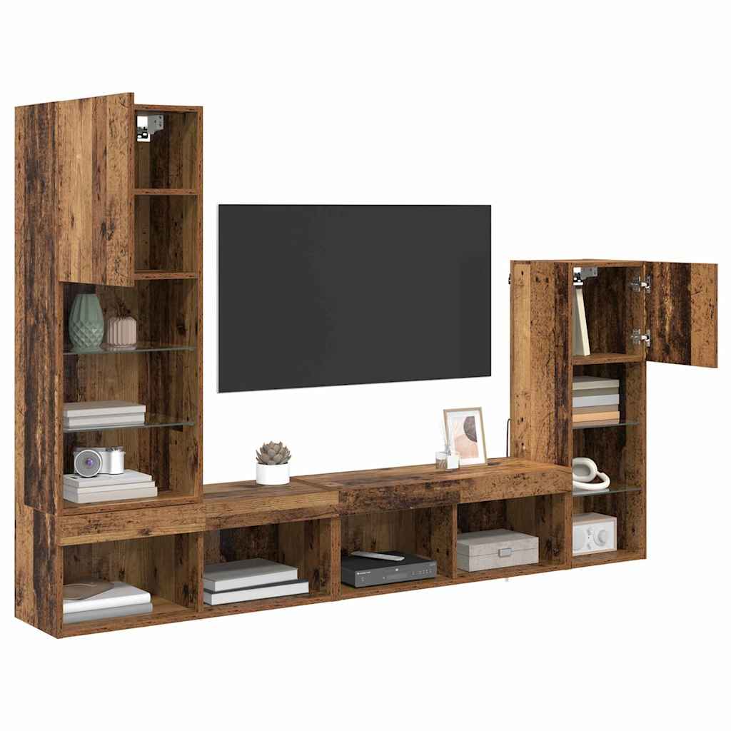 TV Wall Units Wall-mounted 4 pcs Old Wood Engineered Wood