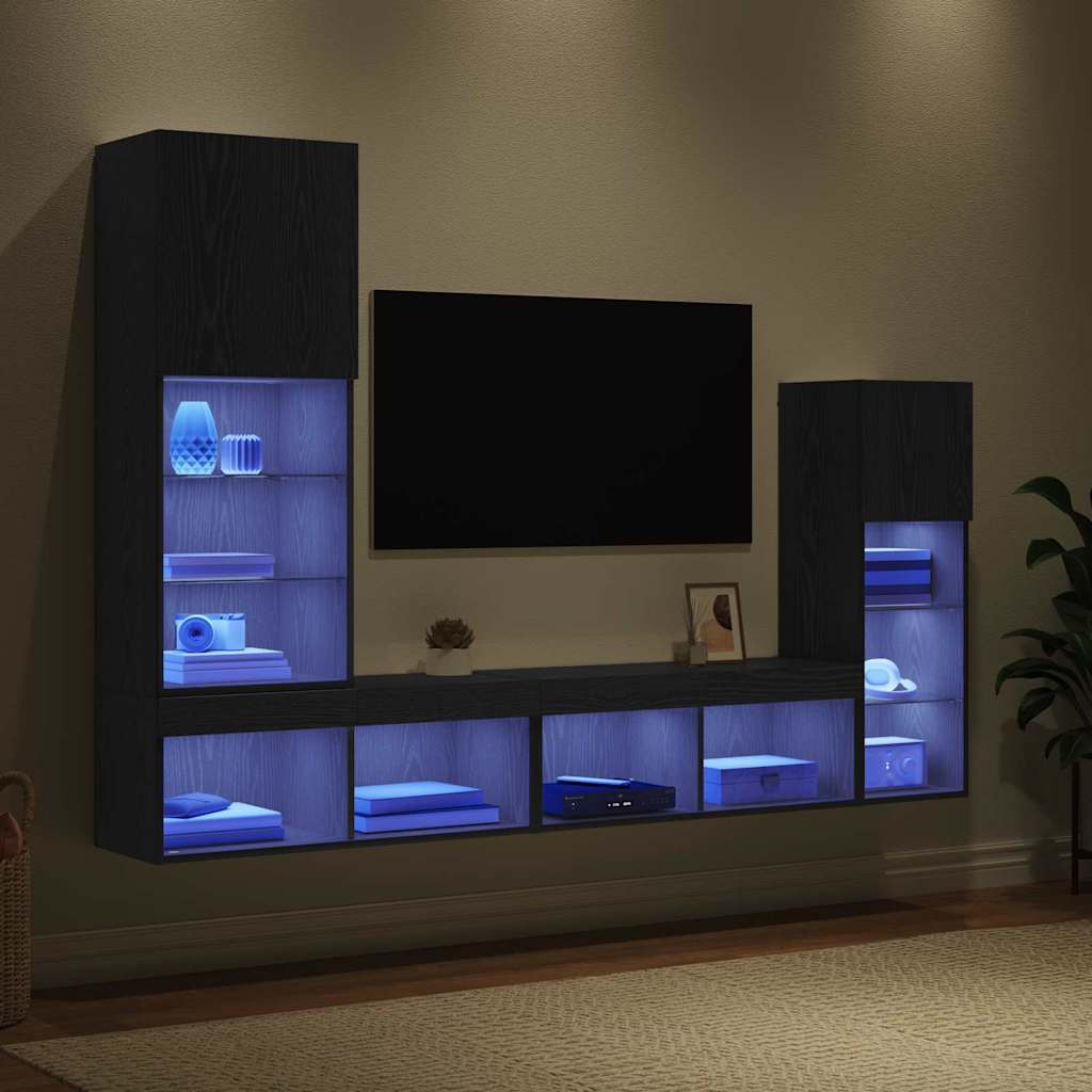 TV Wall Units Wall-mounted 4 pcs Black Oak Engineered Wood