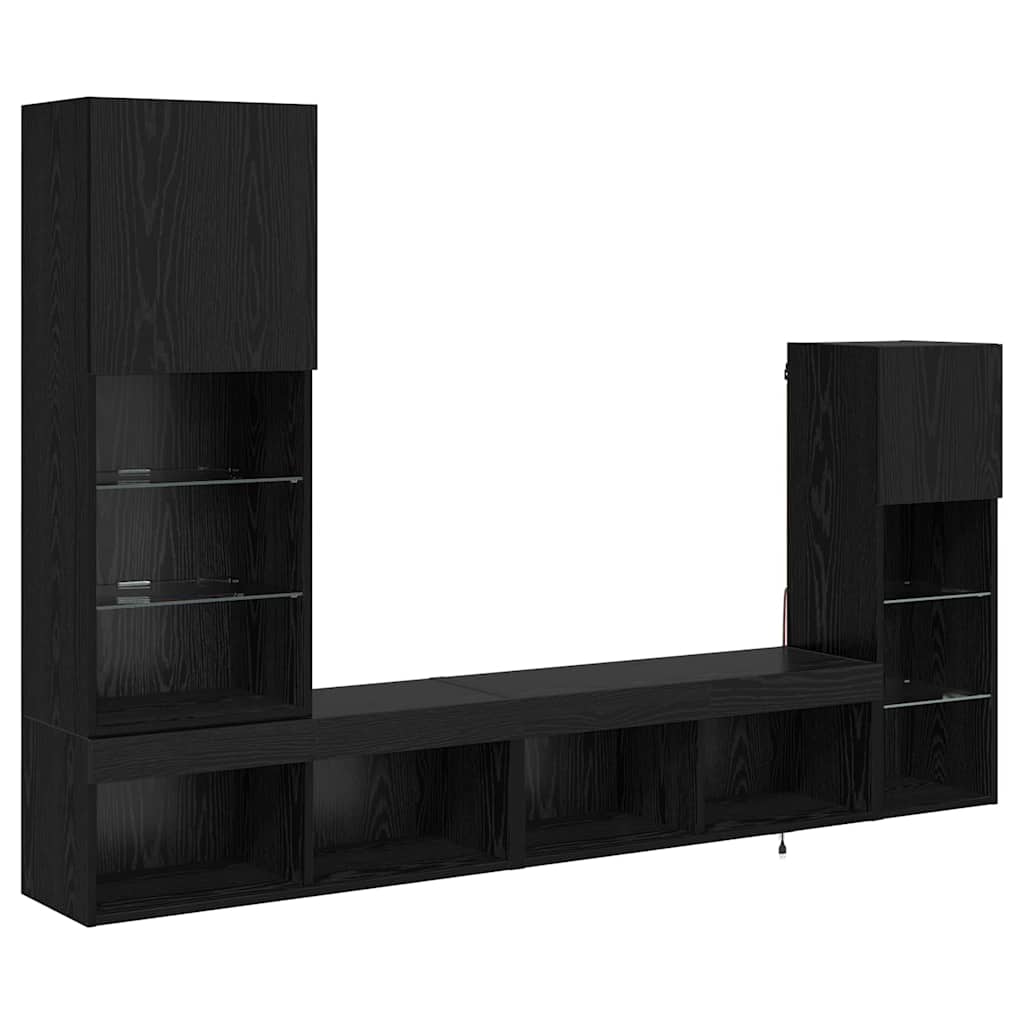 TV Wall Units Wall-mounted 4 pcs Black Oak Engineered Wood