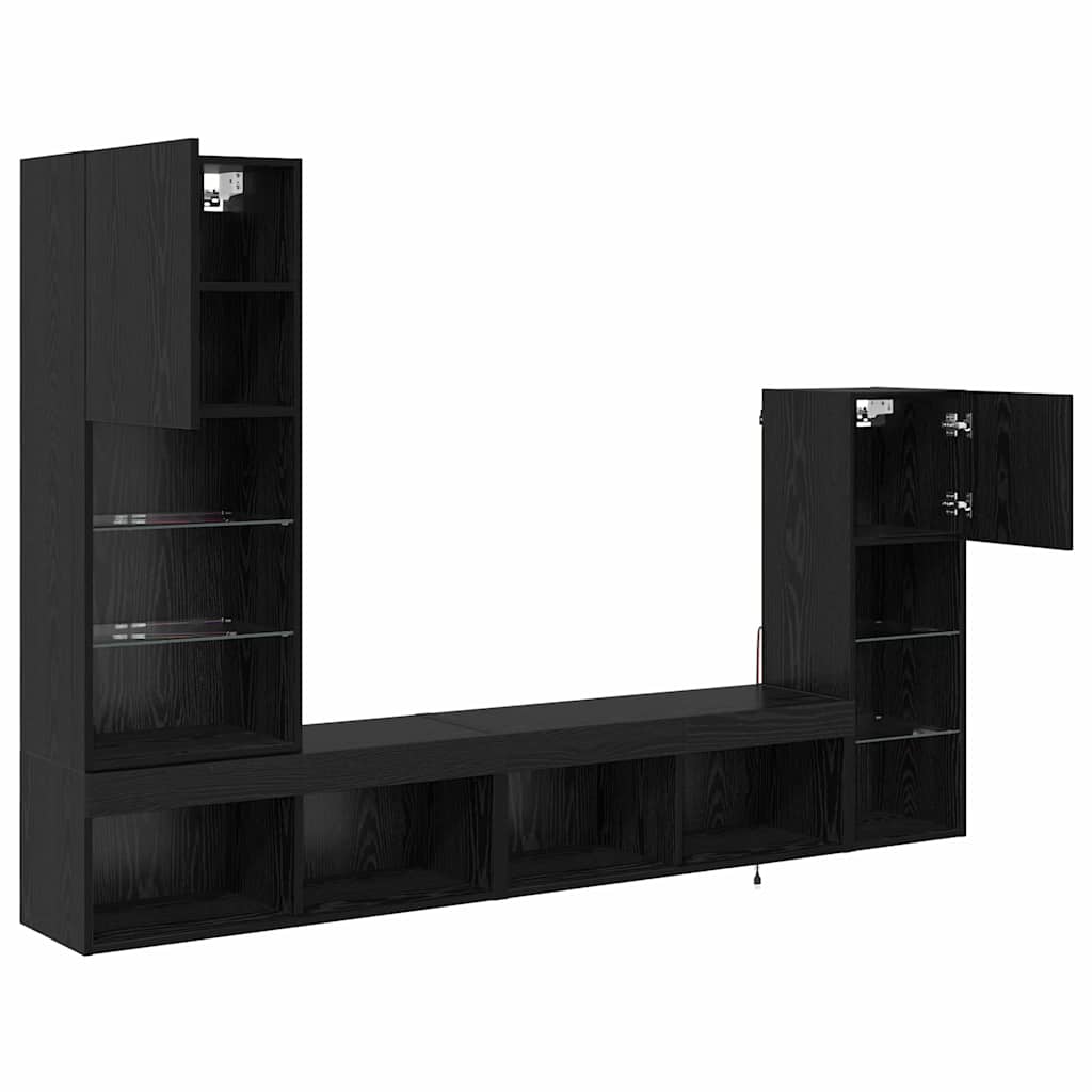 TV Wall Units Wall-mounted 4 pcs Black Oak Engineered Wood