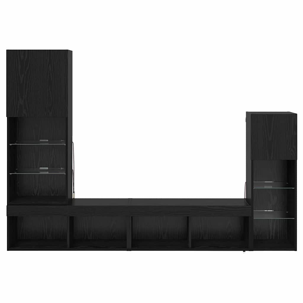 TV Wall Units Wall-mounted 4 pcs Black Oak Engineered Wood