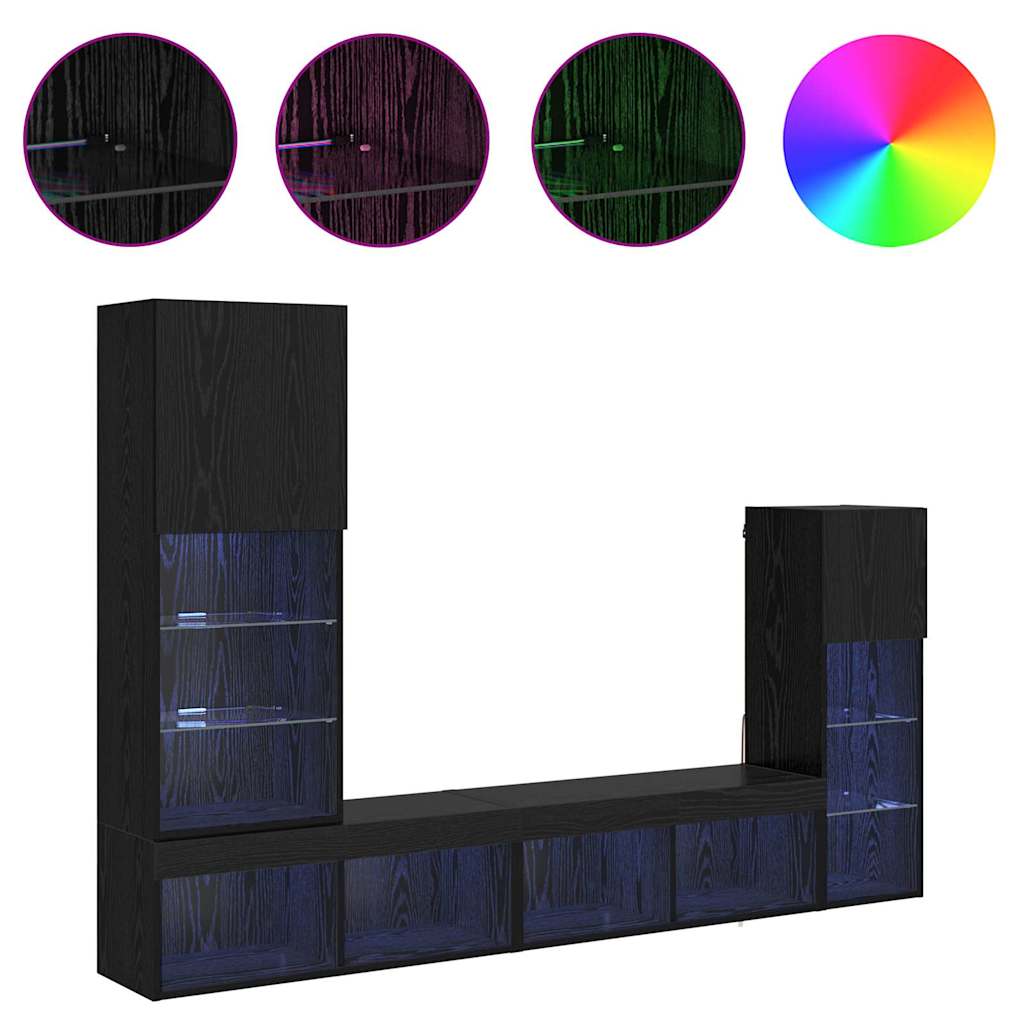 TV Wall Units Wall-mounted 4 pcs Black Oak Engineered Wood