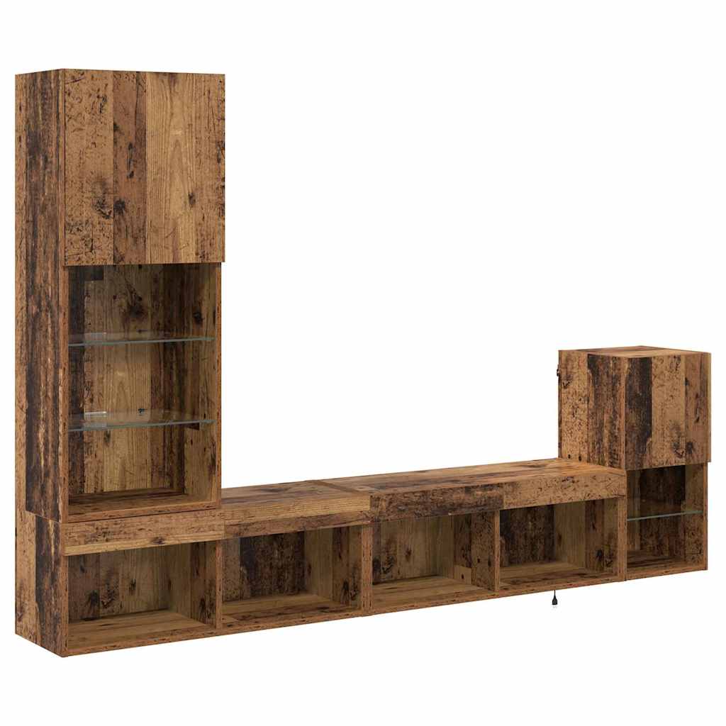 TV Wall Units with LED Strip Lights Old Wood Engineered Wood
