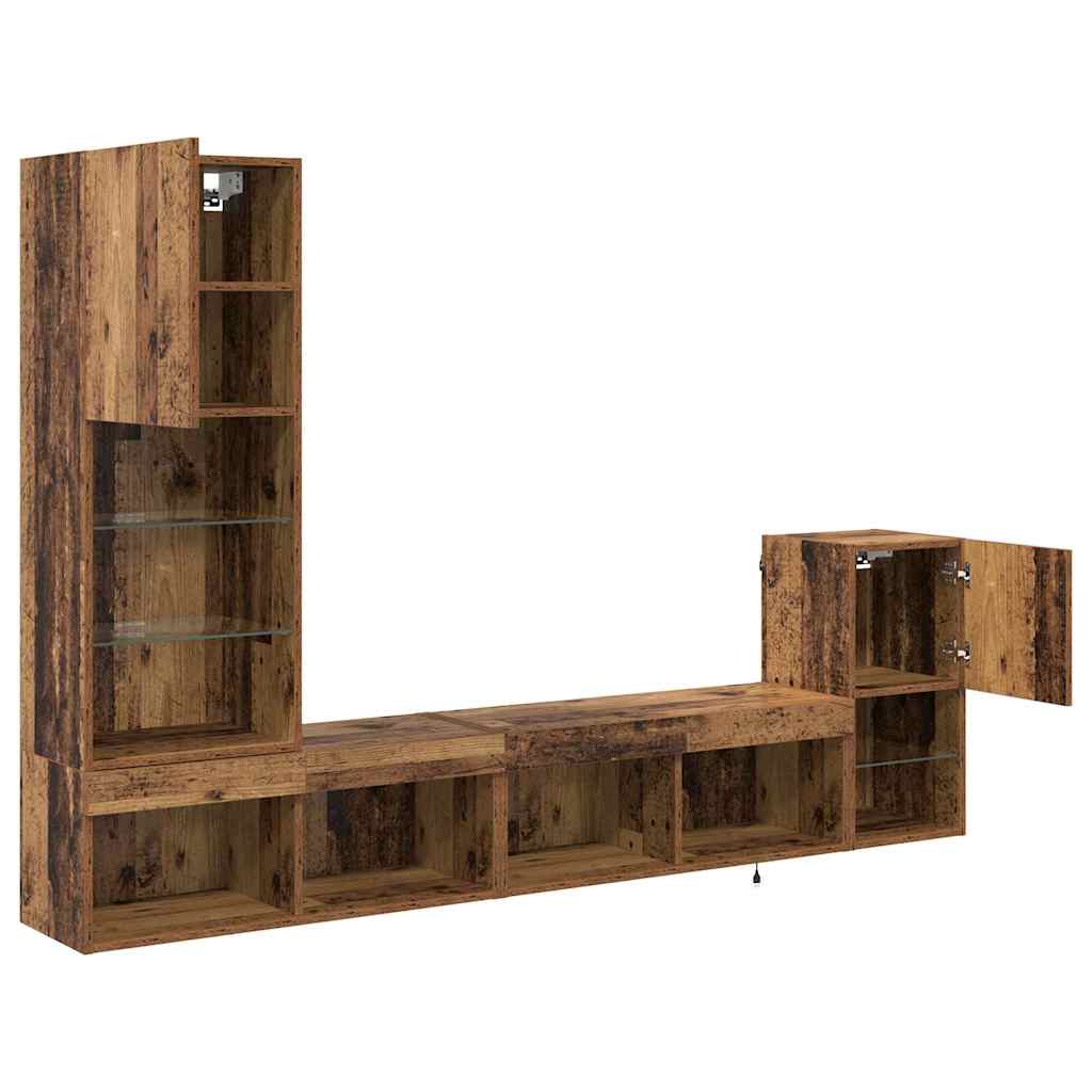TV Wall Units with LED Strip Lights Old Wood Engineered Wood