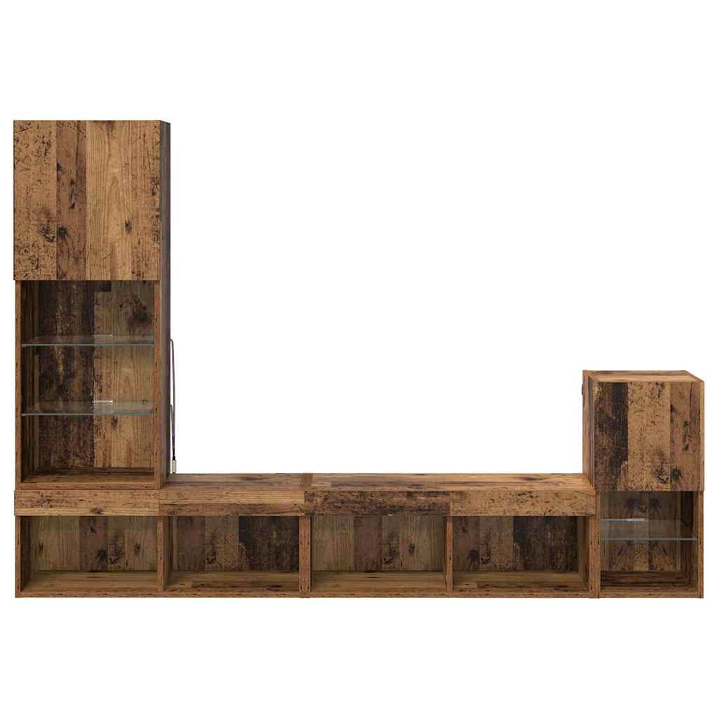 TV Wall Units with LED Strip Lights Old Wood Engineered Wood