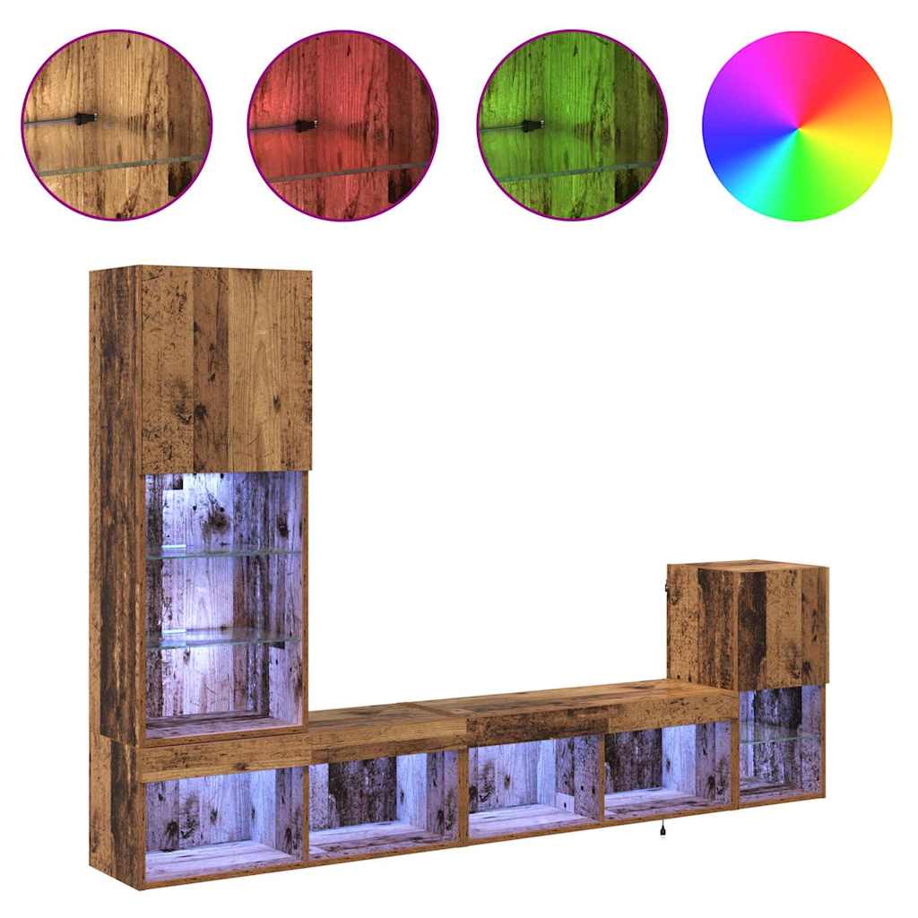 TV Wall Units with LED Strip Lights Old Wood Engineered Wood