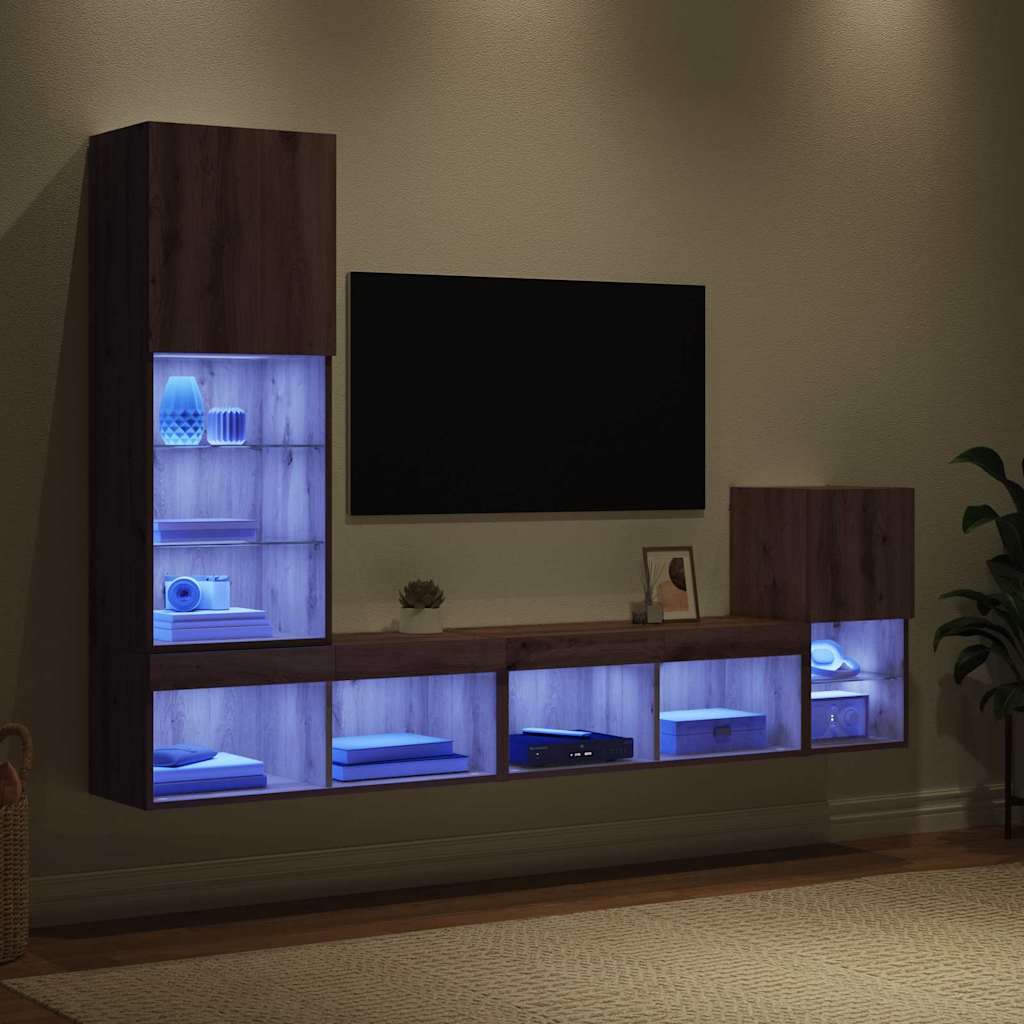 TV Wall Units with LED Strip Lights Artisan Oak Engineered Wood