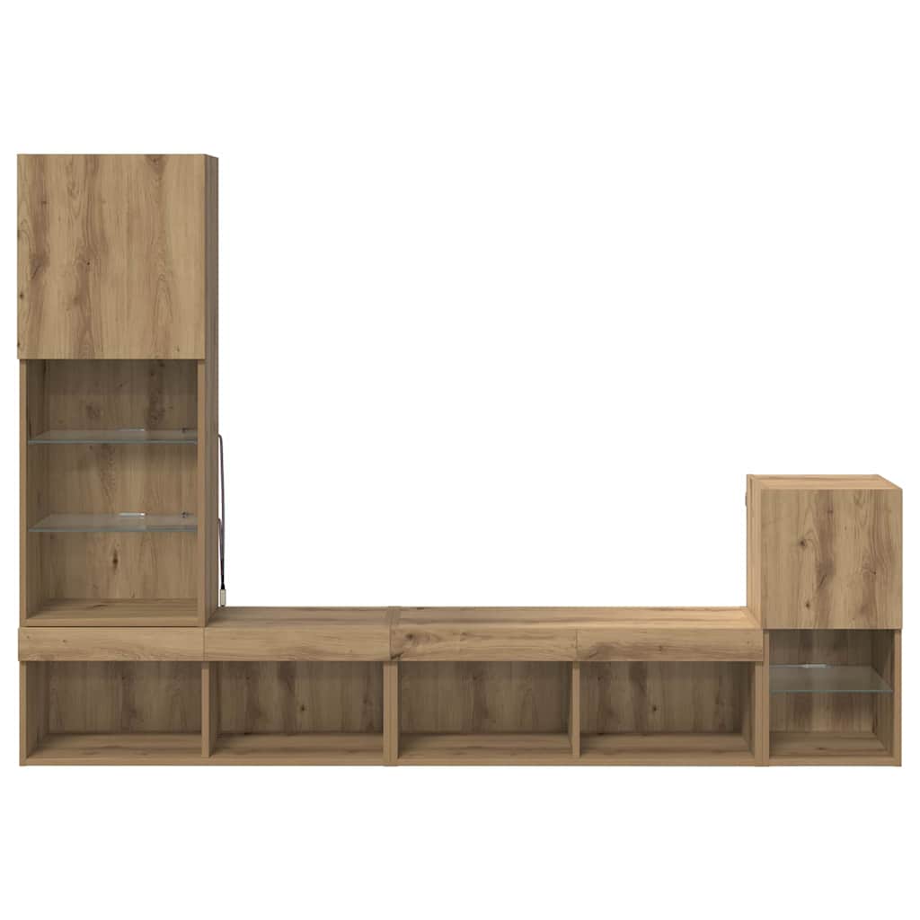 TV Wall Units with LED Strip Lights Artisan Oak Engineered Wood
