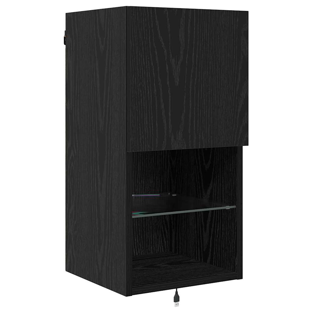 TV Wall Units with LED Strip Lights Black Oak Engineered Wood