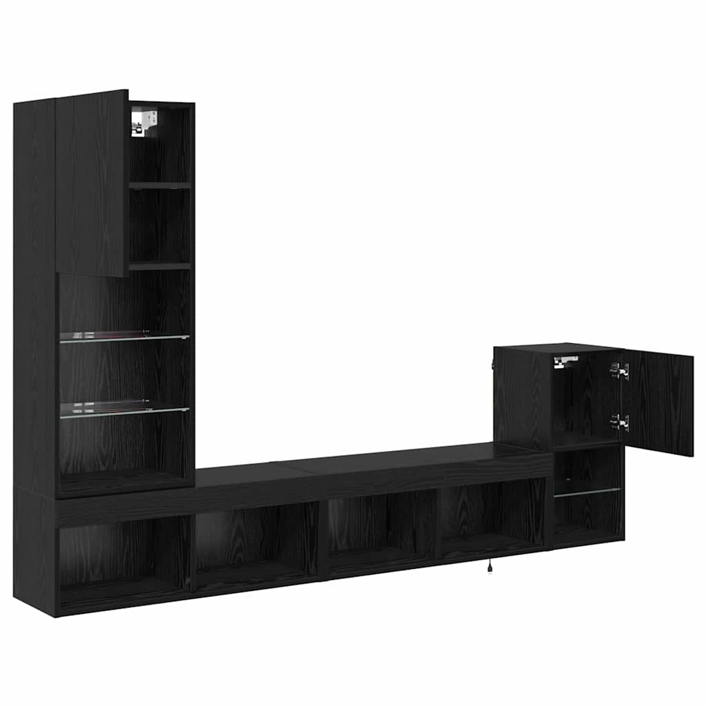 TV Wall Units with LED Strip Lights Black Oak Engineered Wood